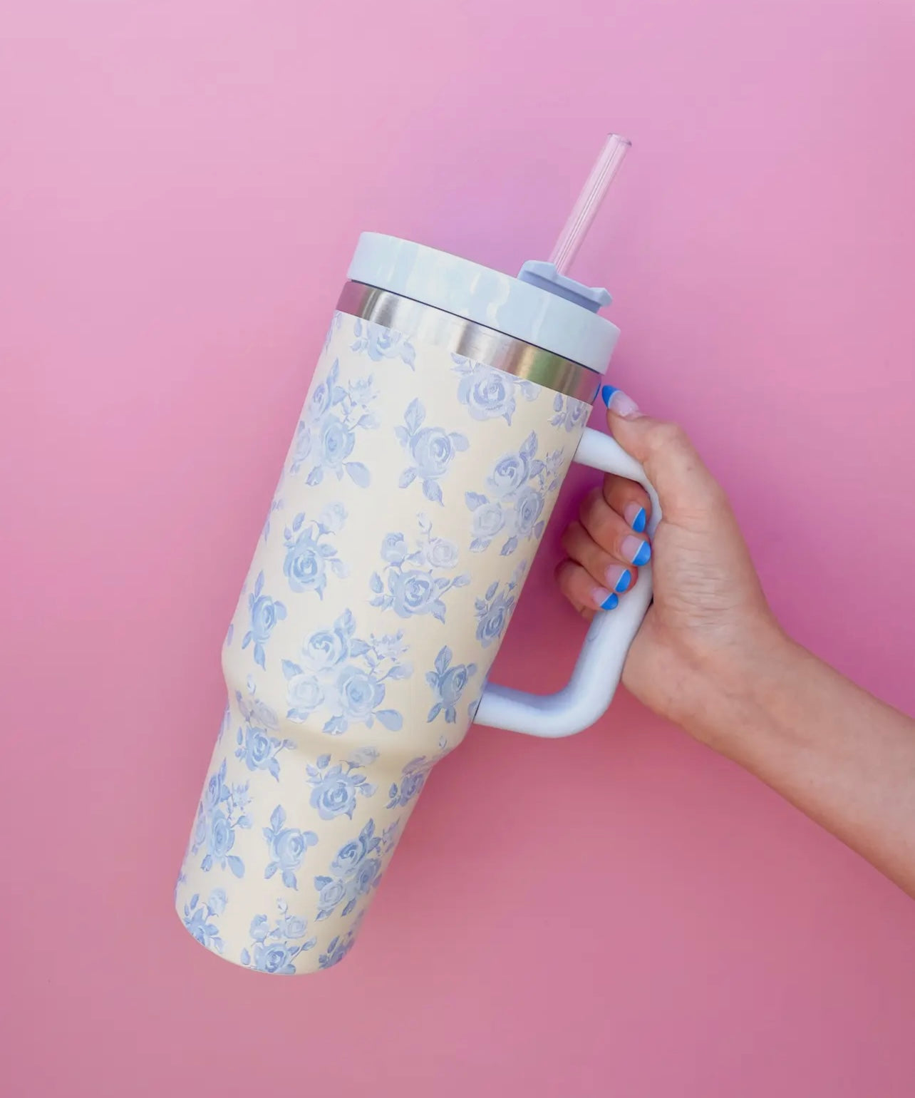 Blue & Cream Floral Tumbler