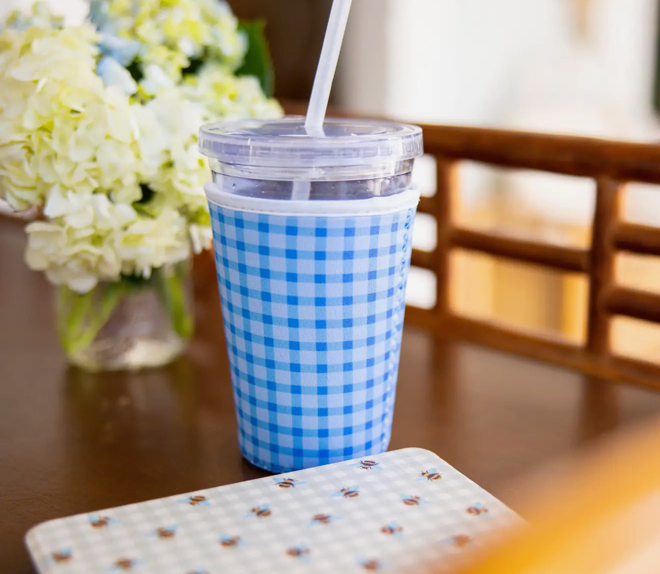 Blue Gingham Drink Sleeve