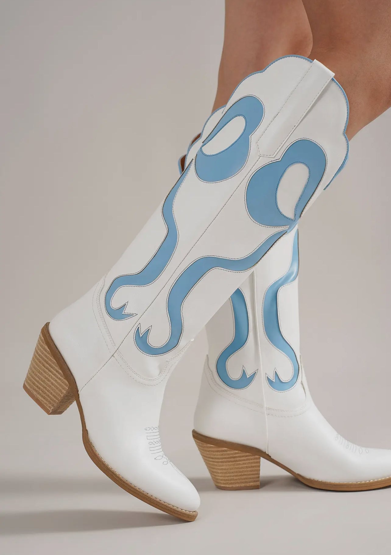 Glenda Blue & White Bow Boots