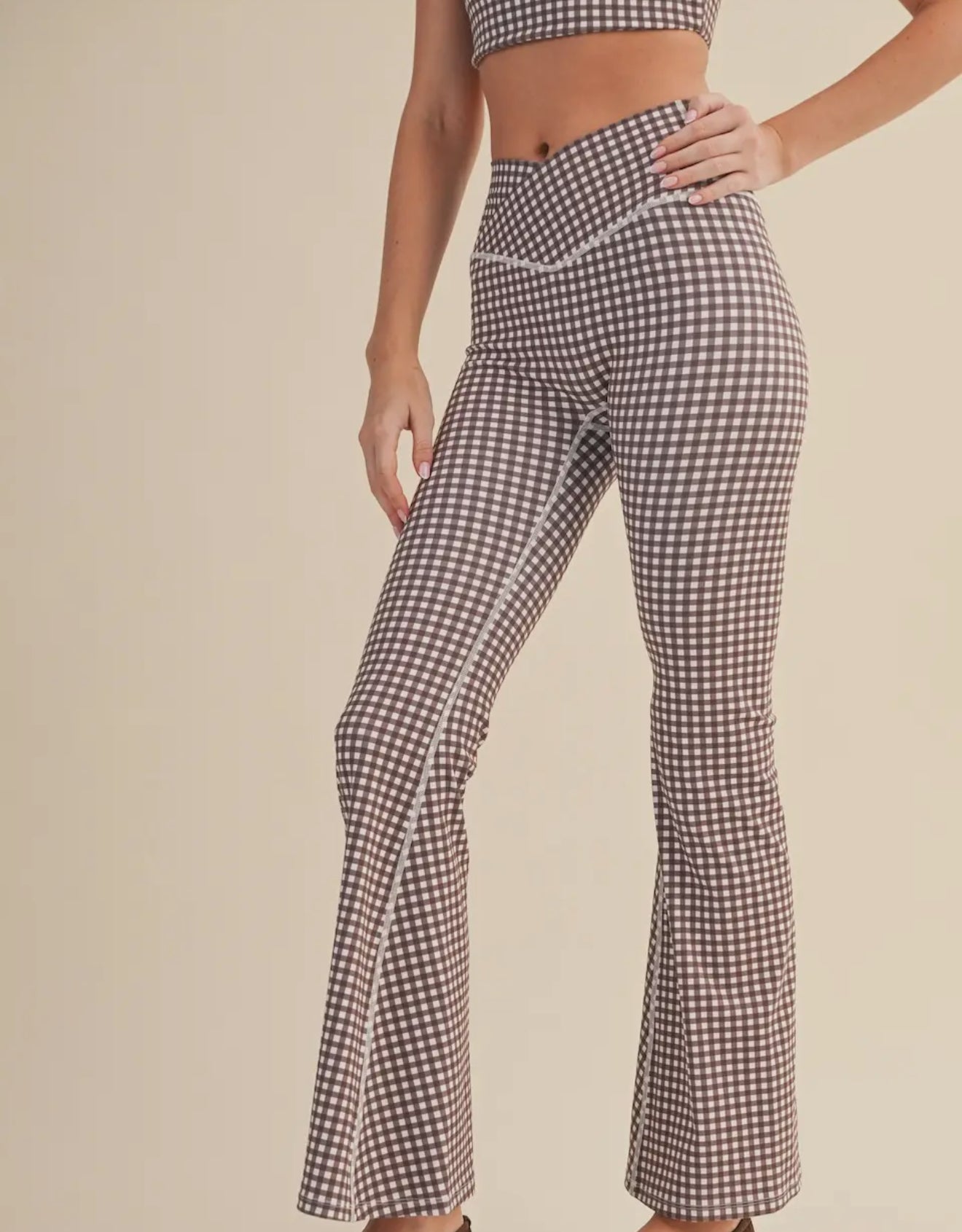 Brown Gingham Flare Leggings