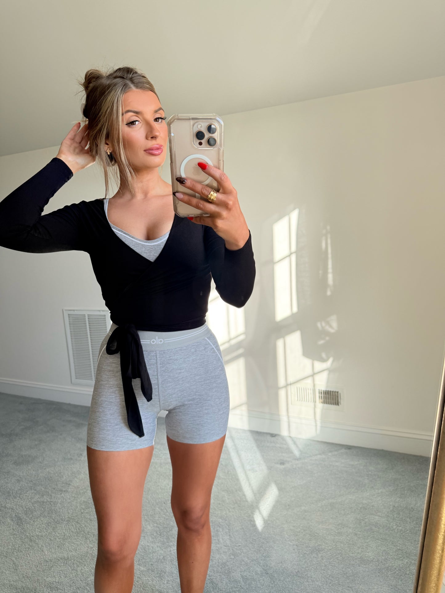 Black Long-Sleeve Wrap Top