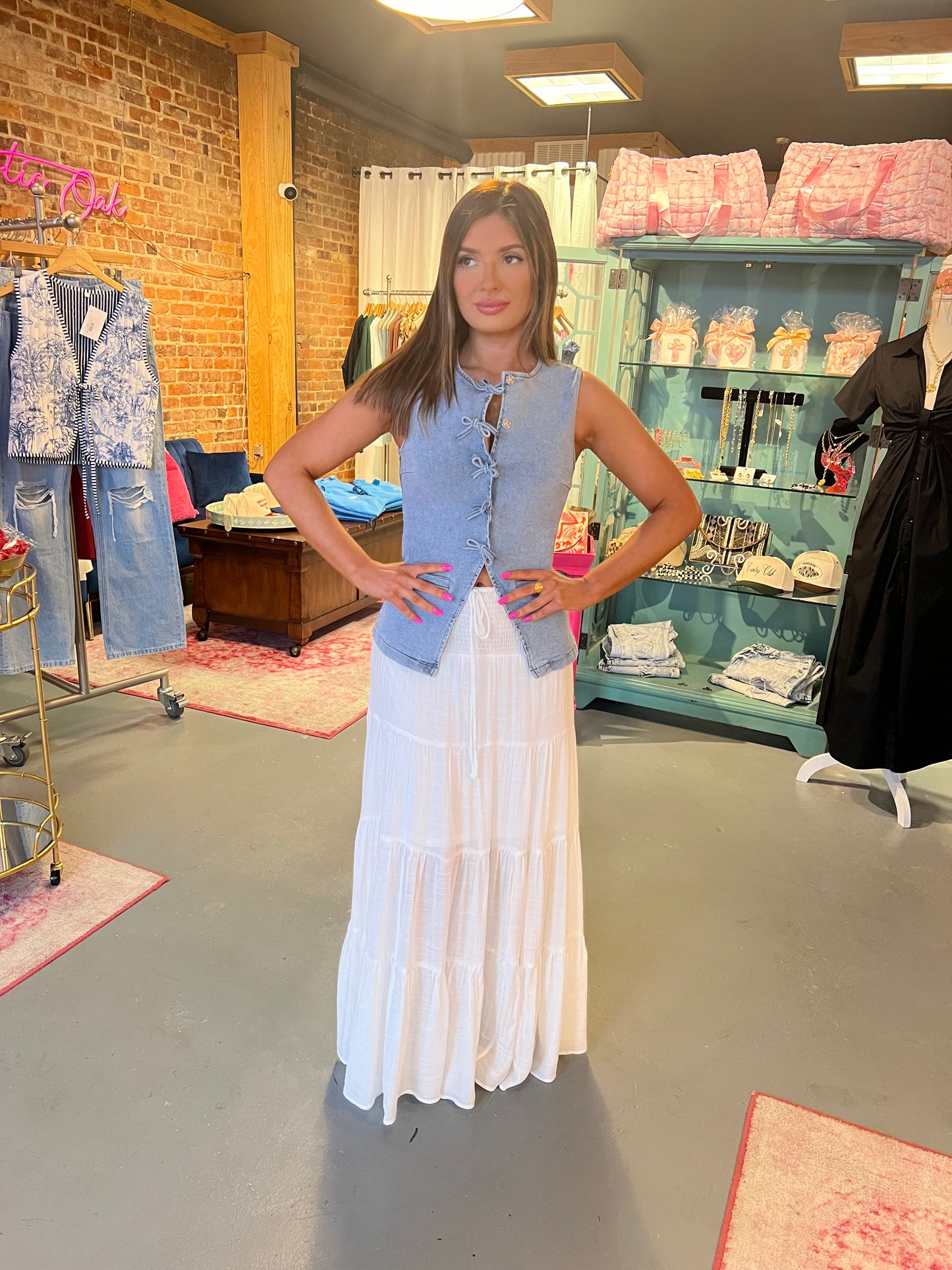 Bow Denim Vest Top