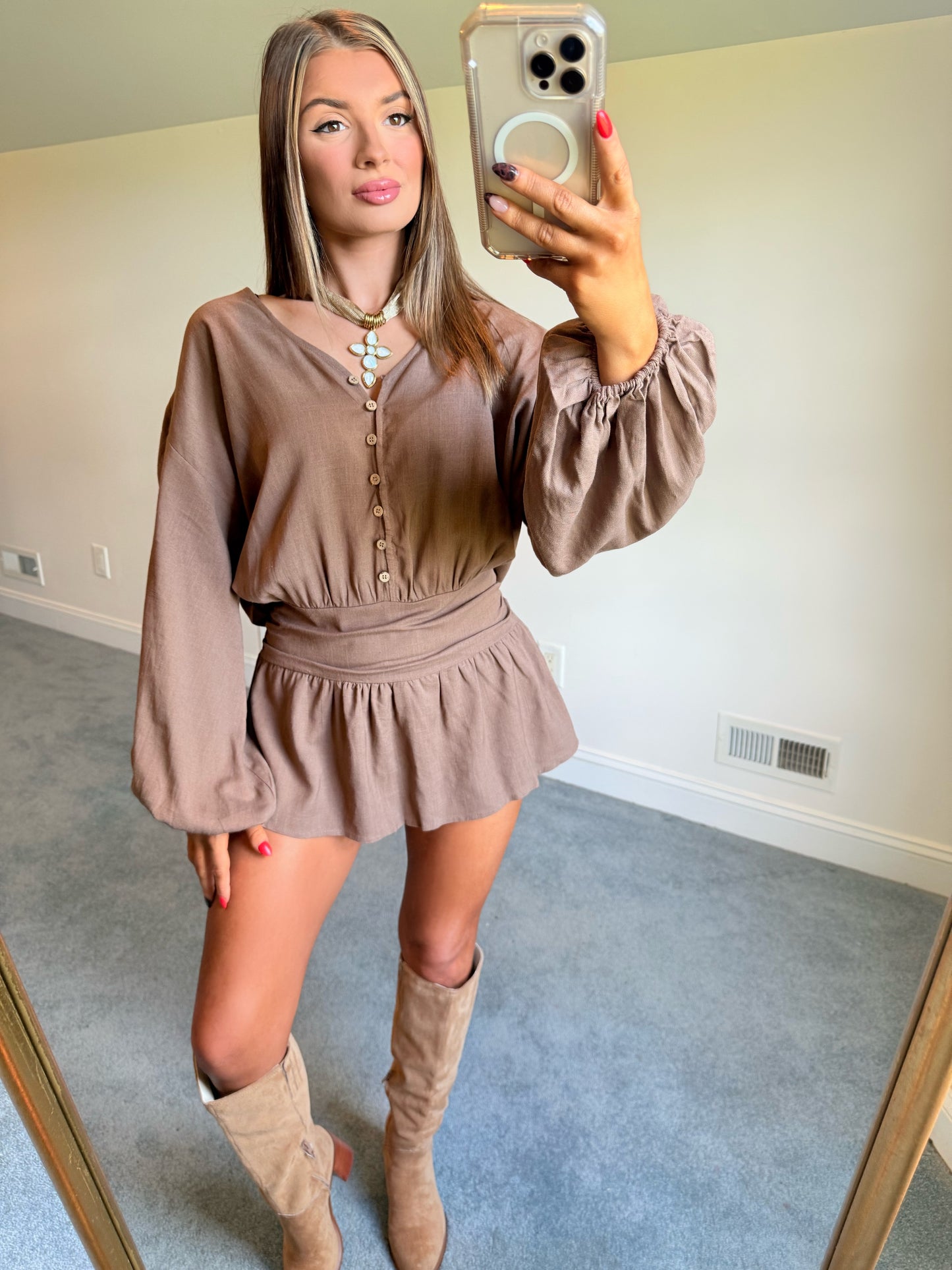 The Megan Mocha Romper