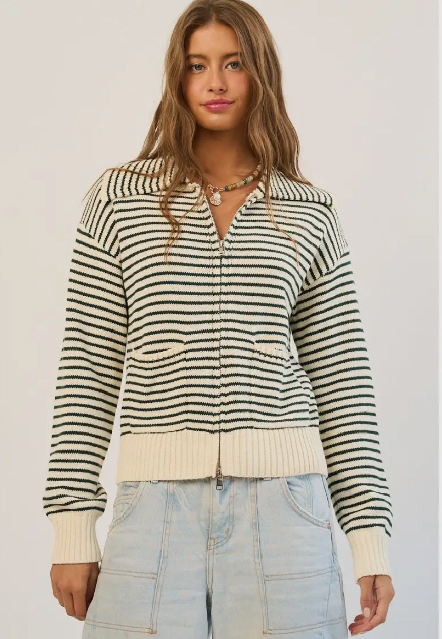 Striped Zip-Up Sweater Top