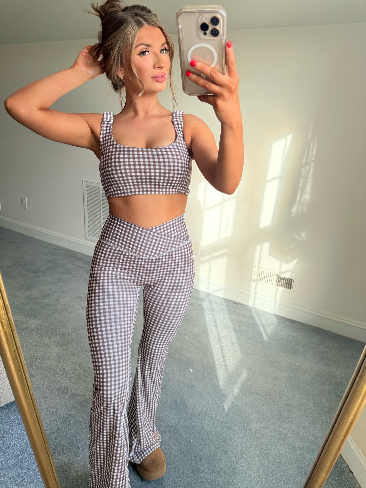 Brown Gingham Flare Leggings