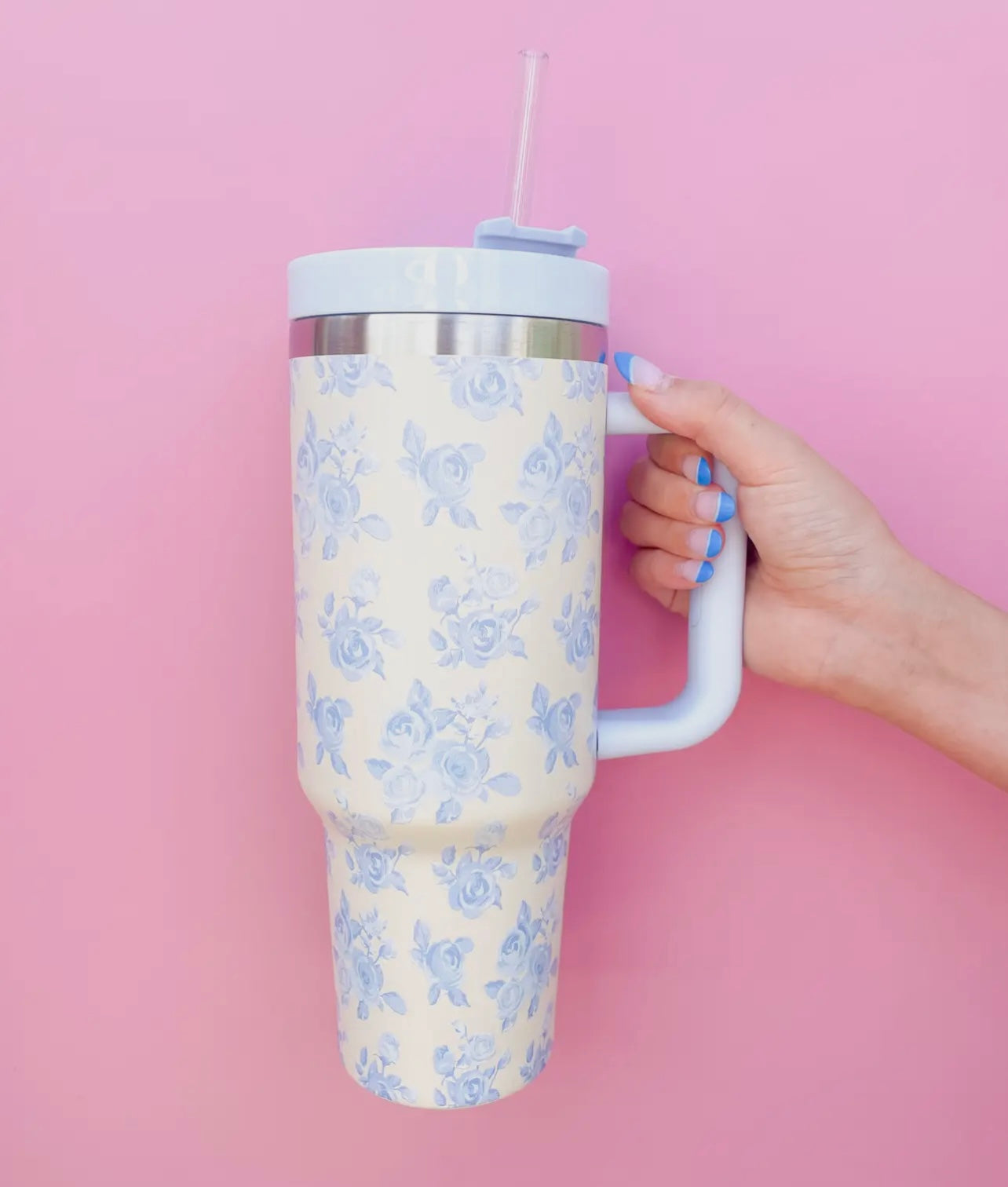Blue & Cream Floral Tumbler