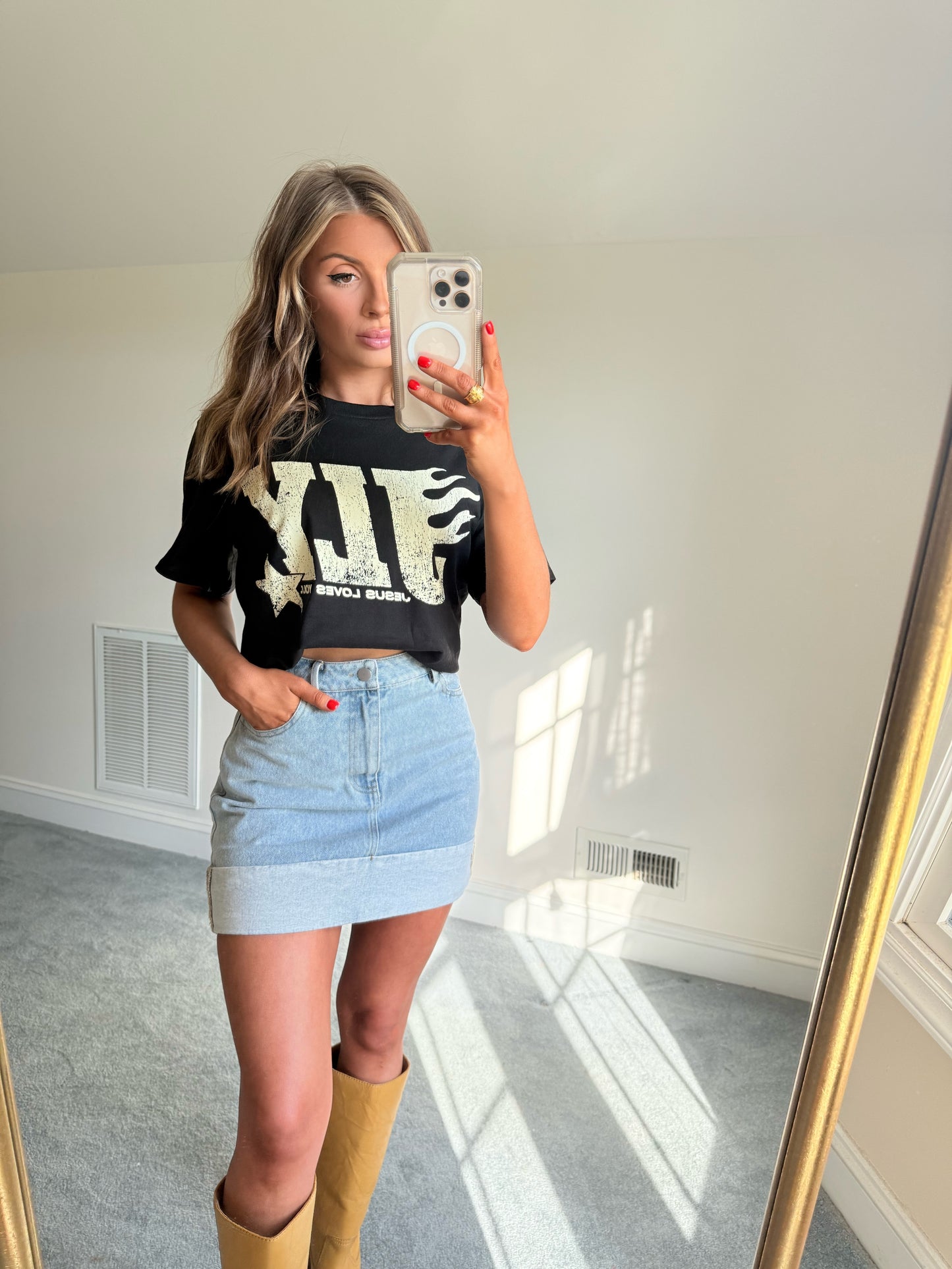 Denim Cuffed Denim Skirt