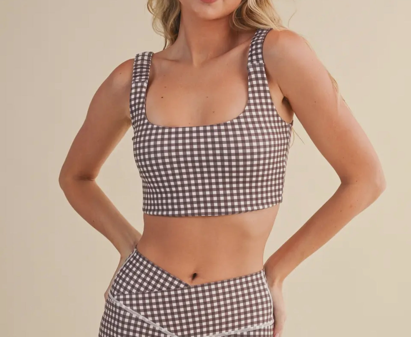 Brown Gingham Scrunched Bra