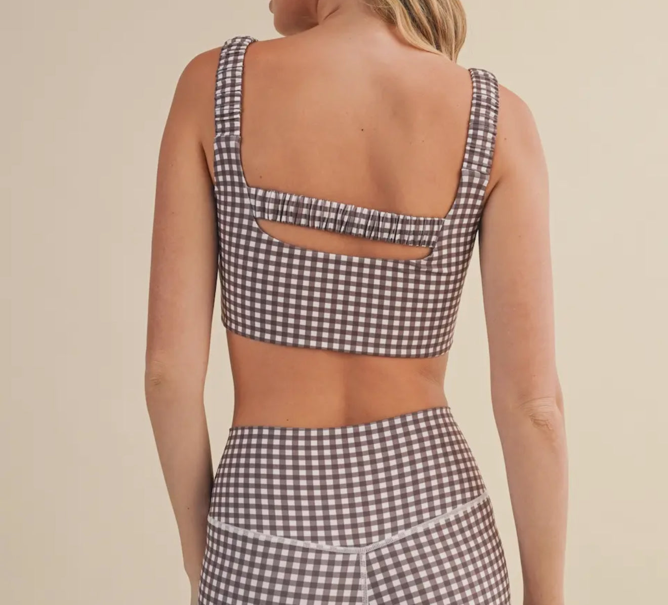 Brown Gingham Scrunched Bra
