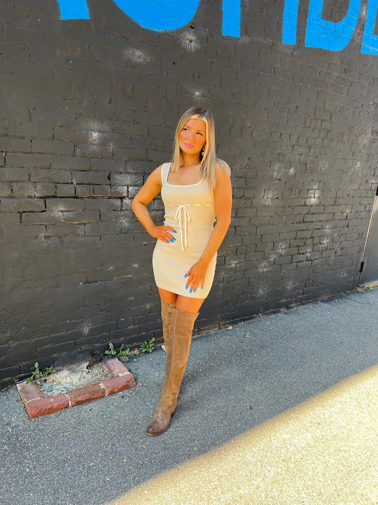 Neutral Bow Sweater Dress