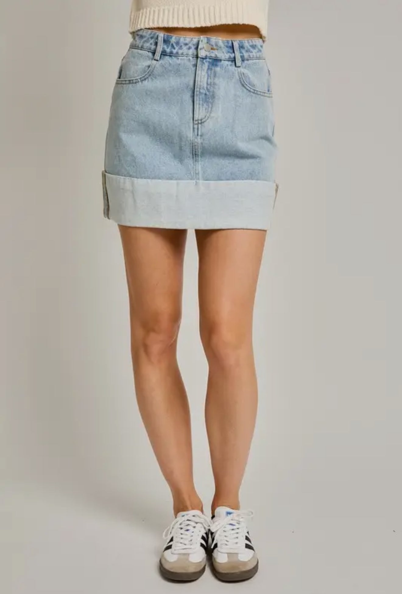 Denim Cuffed Denim Skirt