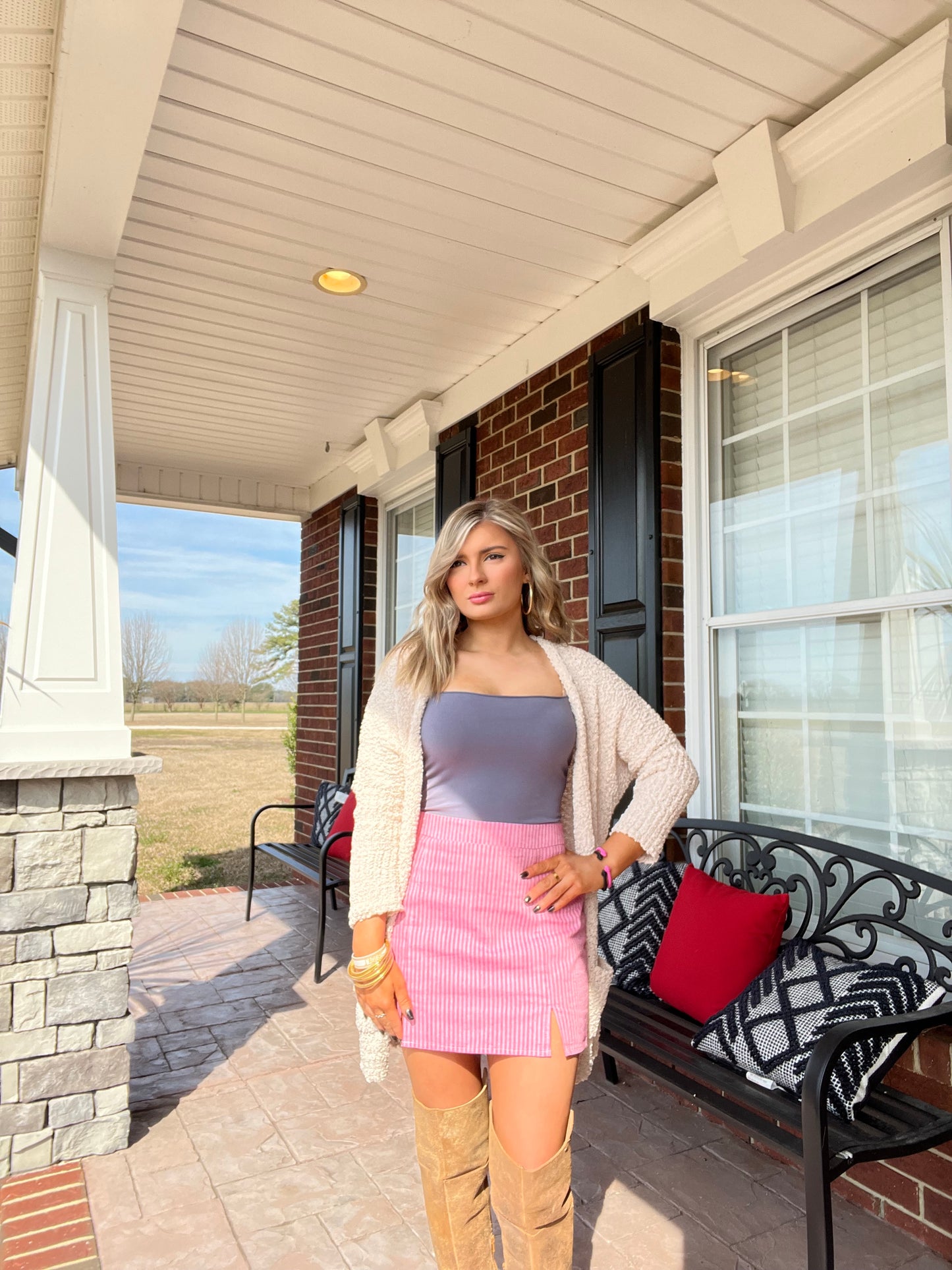 Pink Striped Mini Skirt