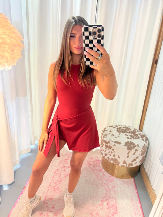 Cherry Red Athleisure Wrap Romper