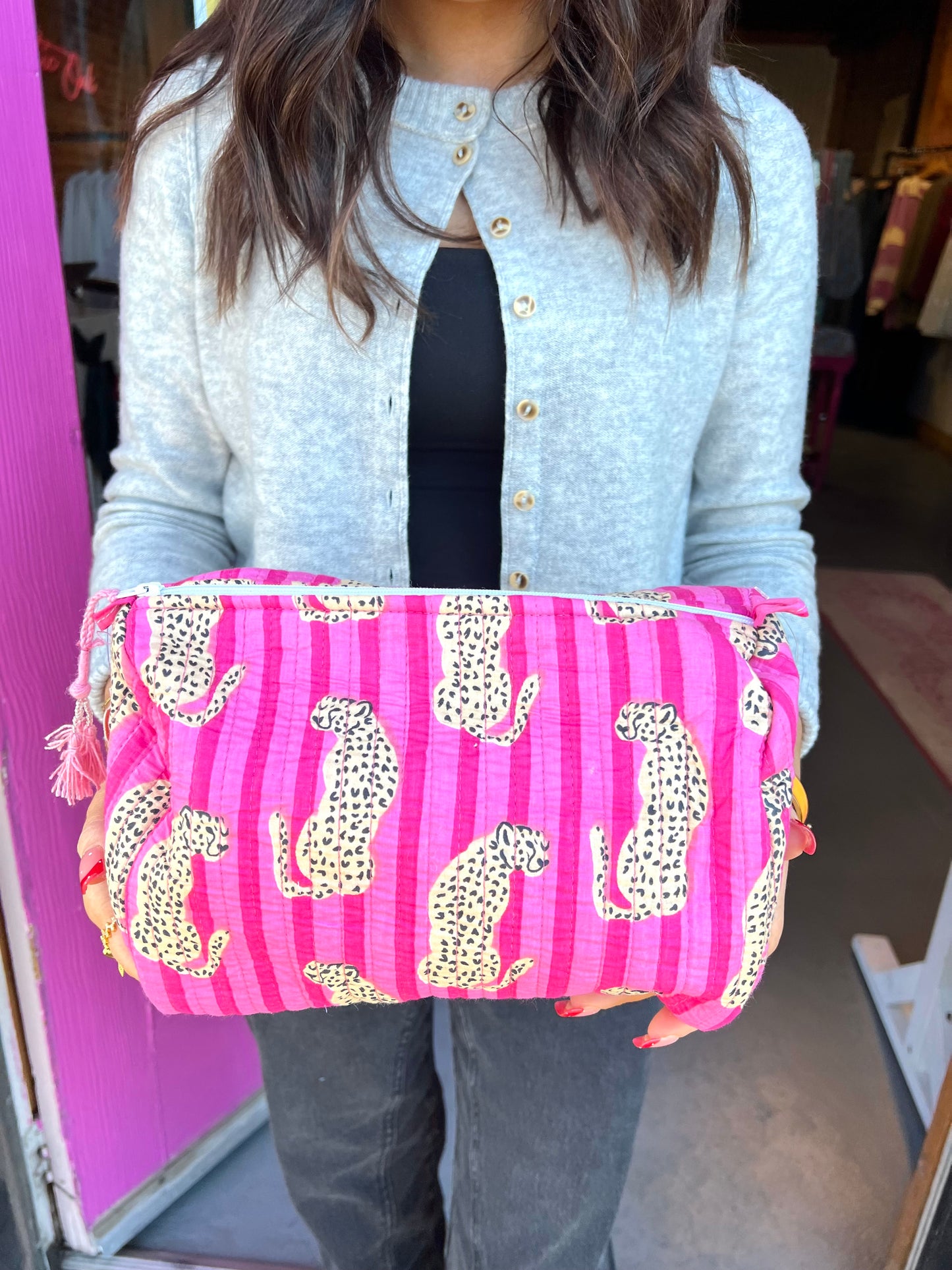 Pink/Light pink Leopard Travel Bag