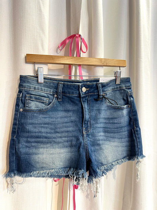 Frayed Mid Rise Denim Shorts