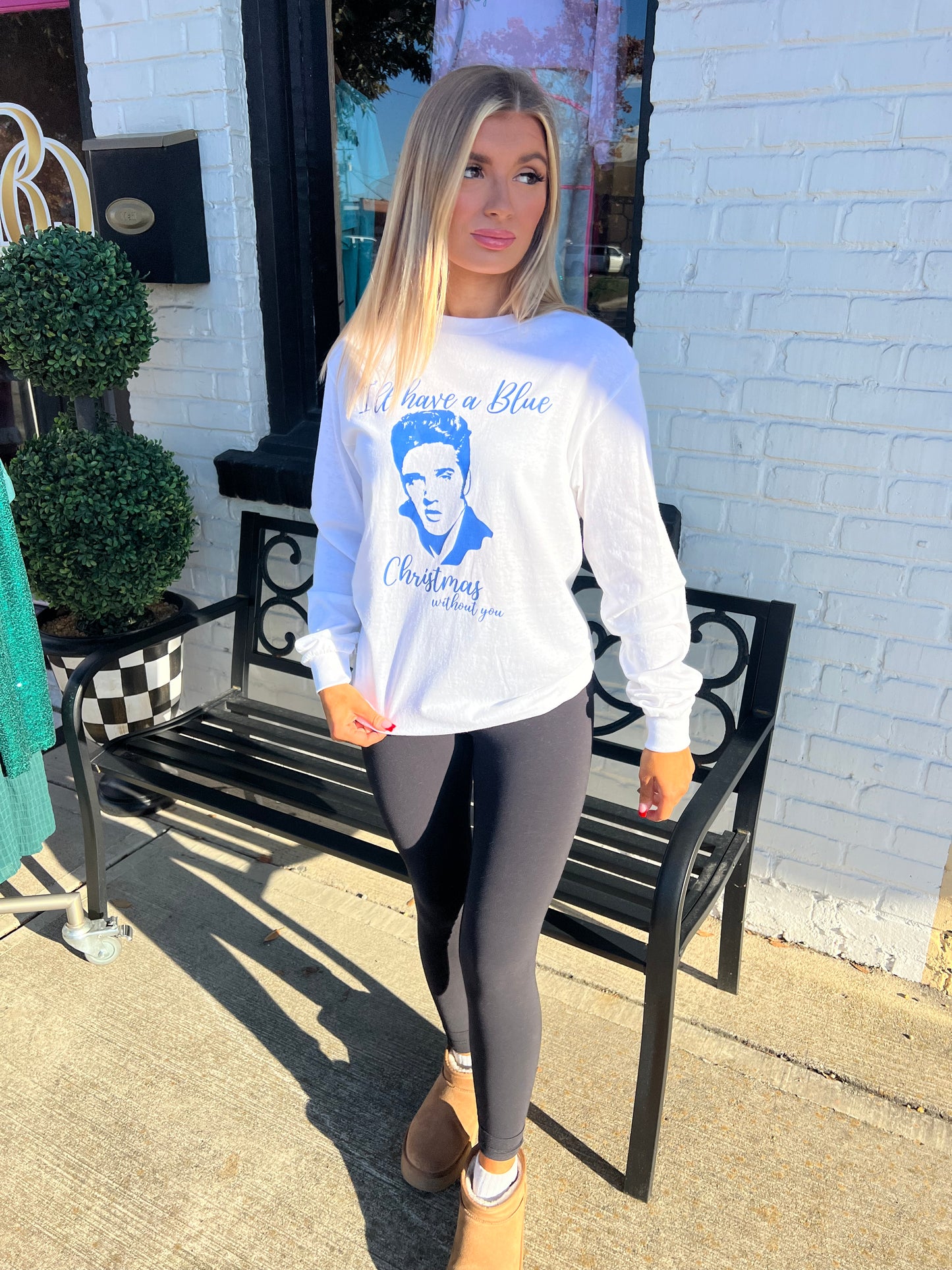 Blue Christmas Elvis long Sleeve Tee