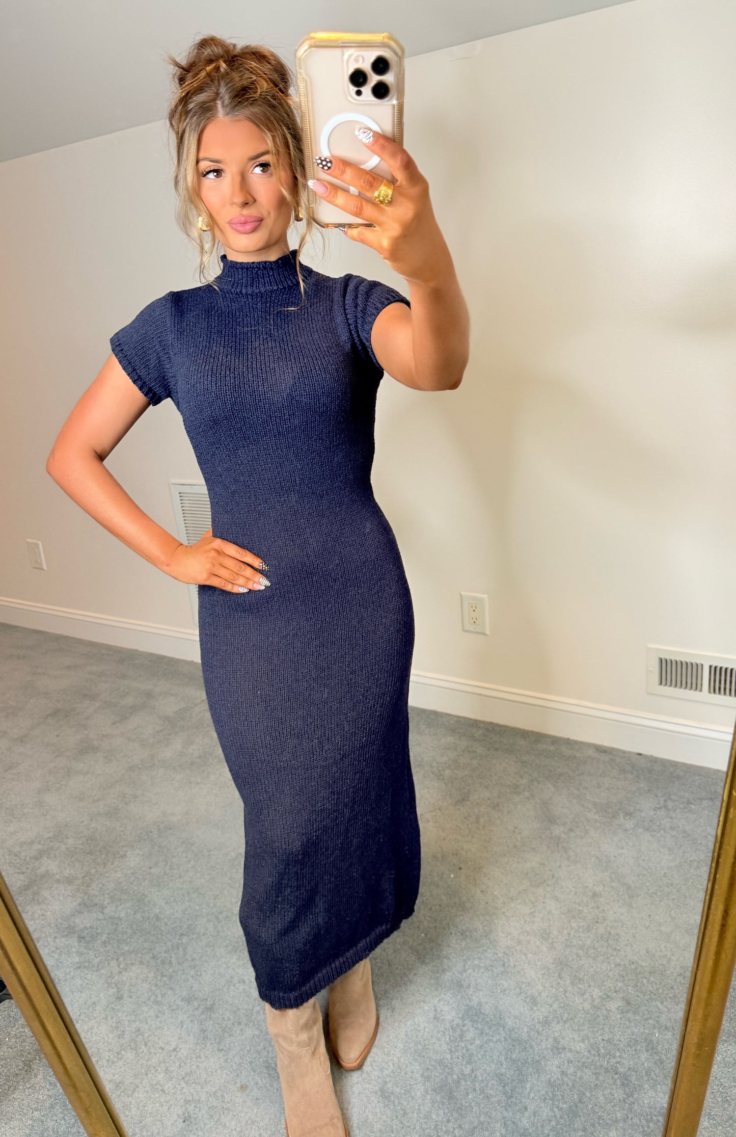 Noelle Navy Midi Sweater Dress