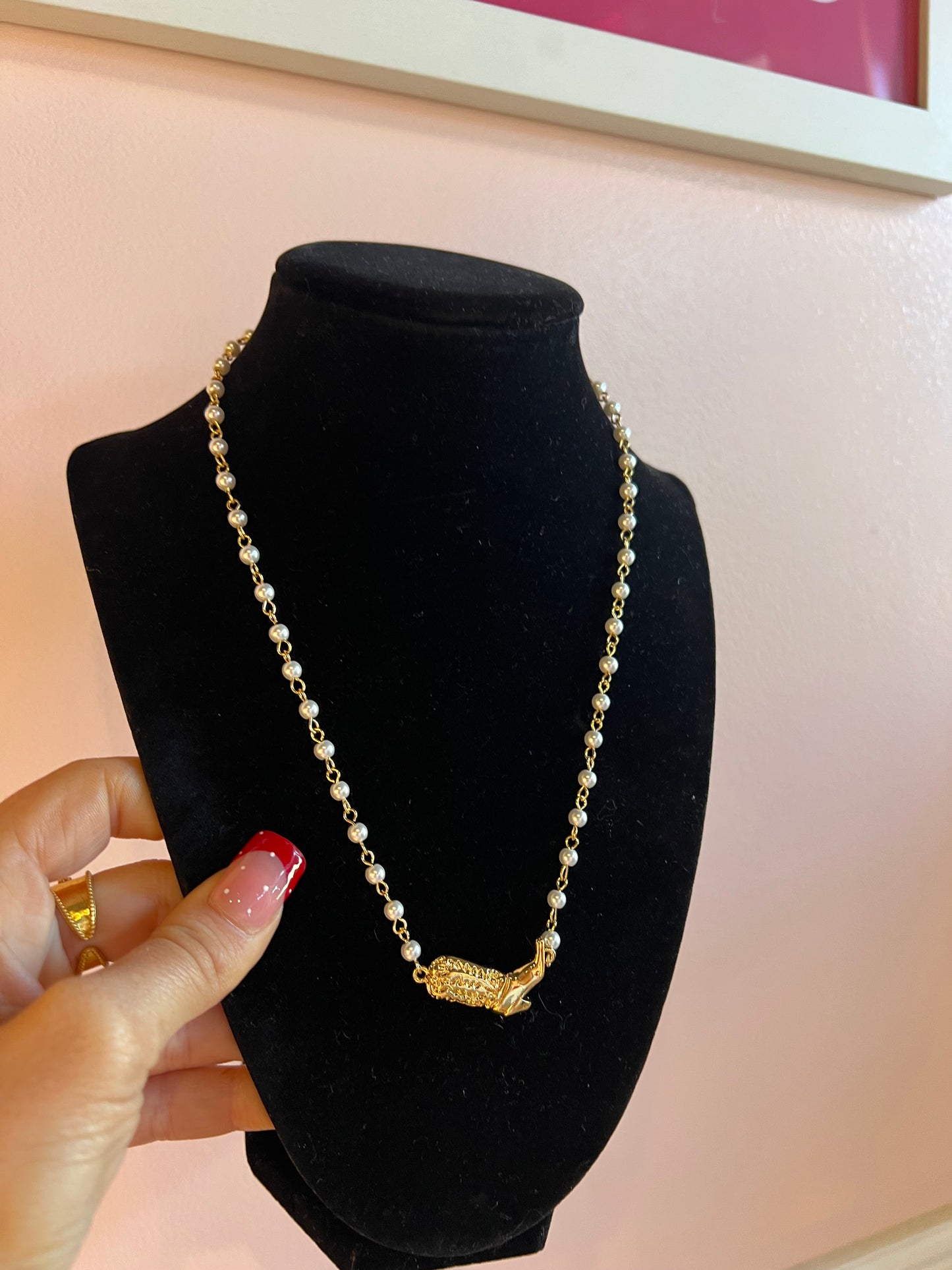 Cowboy Boot Pearl Chain Necklace