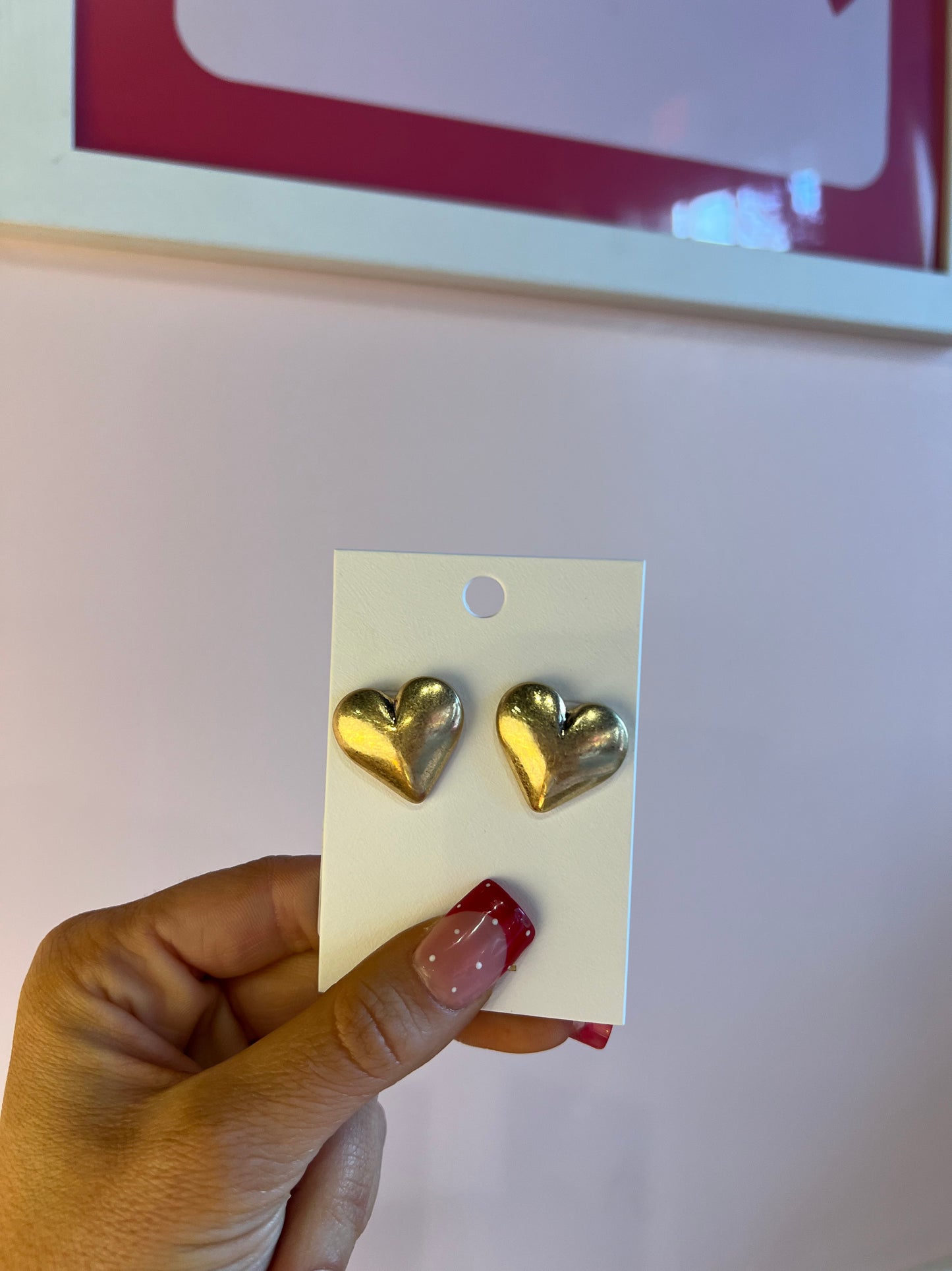 Puff Heart Gold Earrings