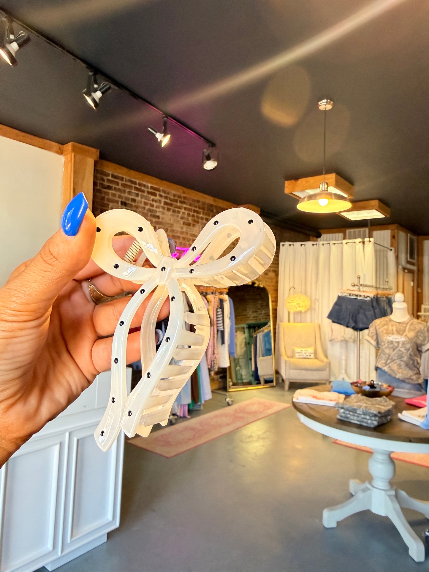 White Polka Dot Bow Clawclip