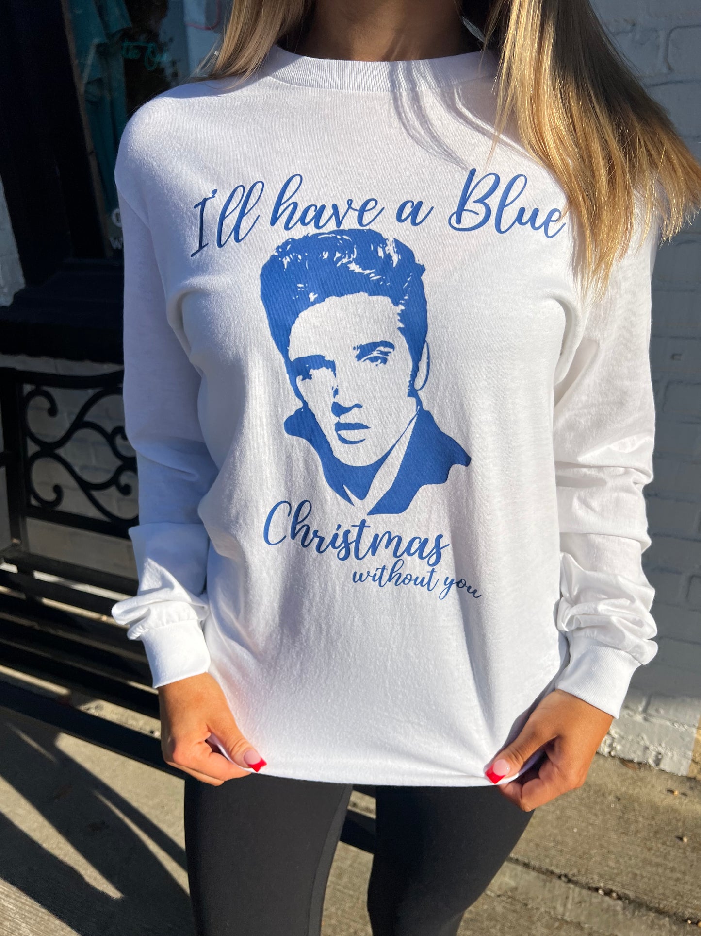 Blue Christmas Elvis long Sleeve Tee