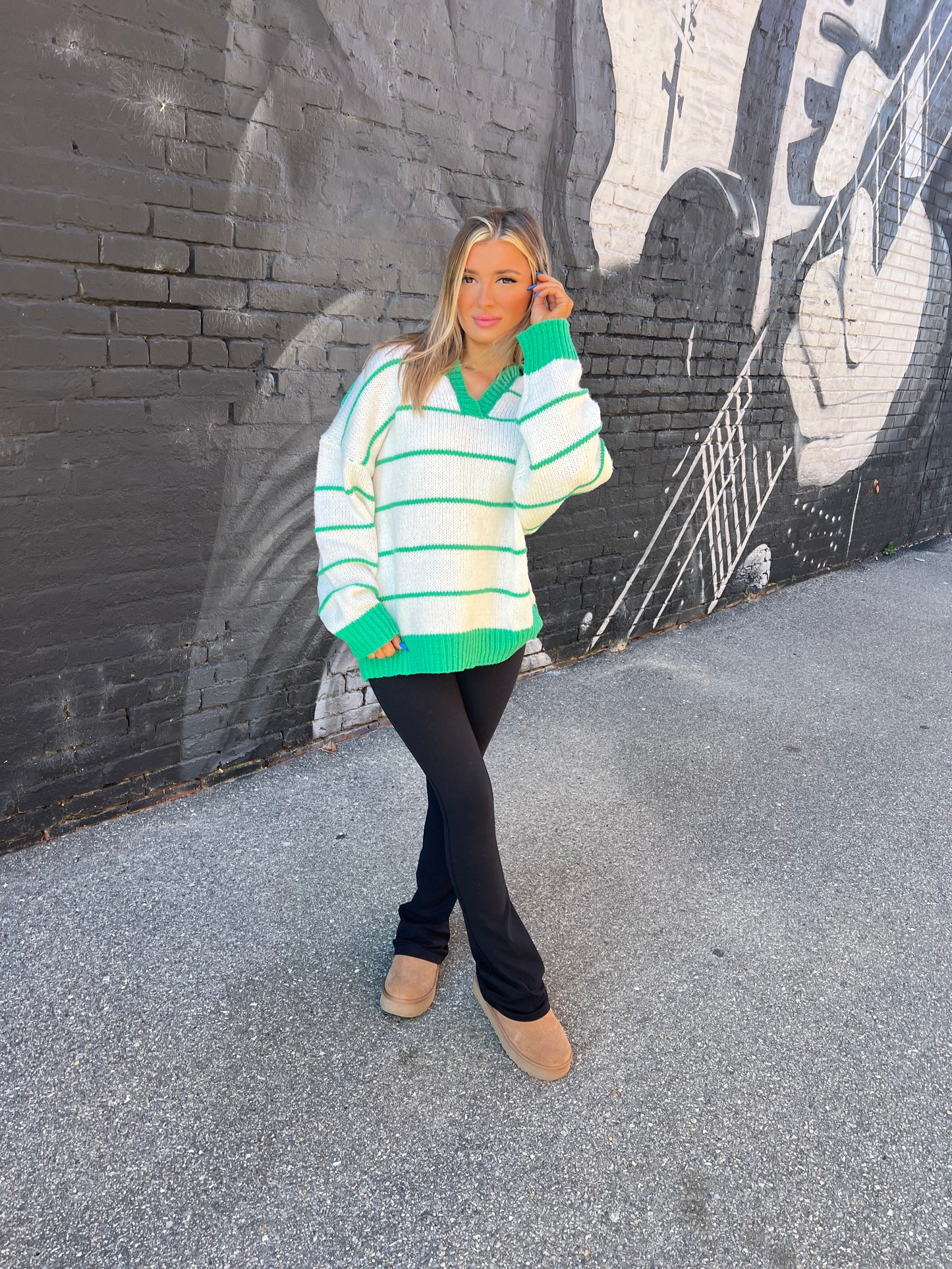 Green/Cream Sweater Top