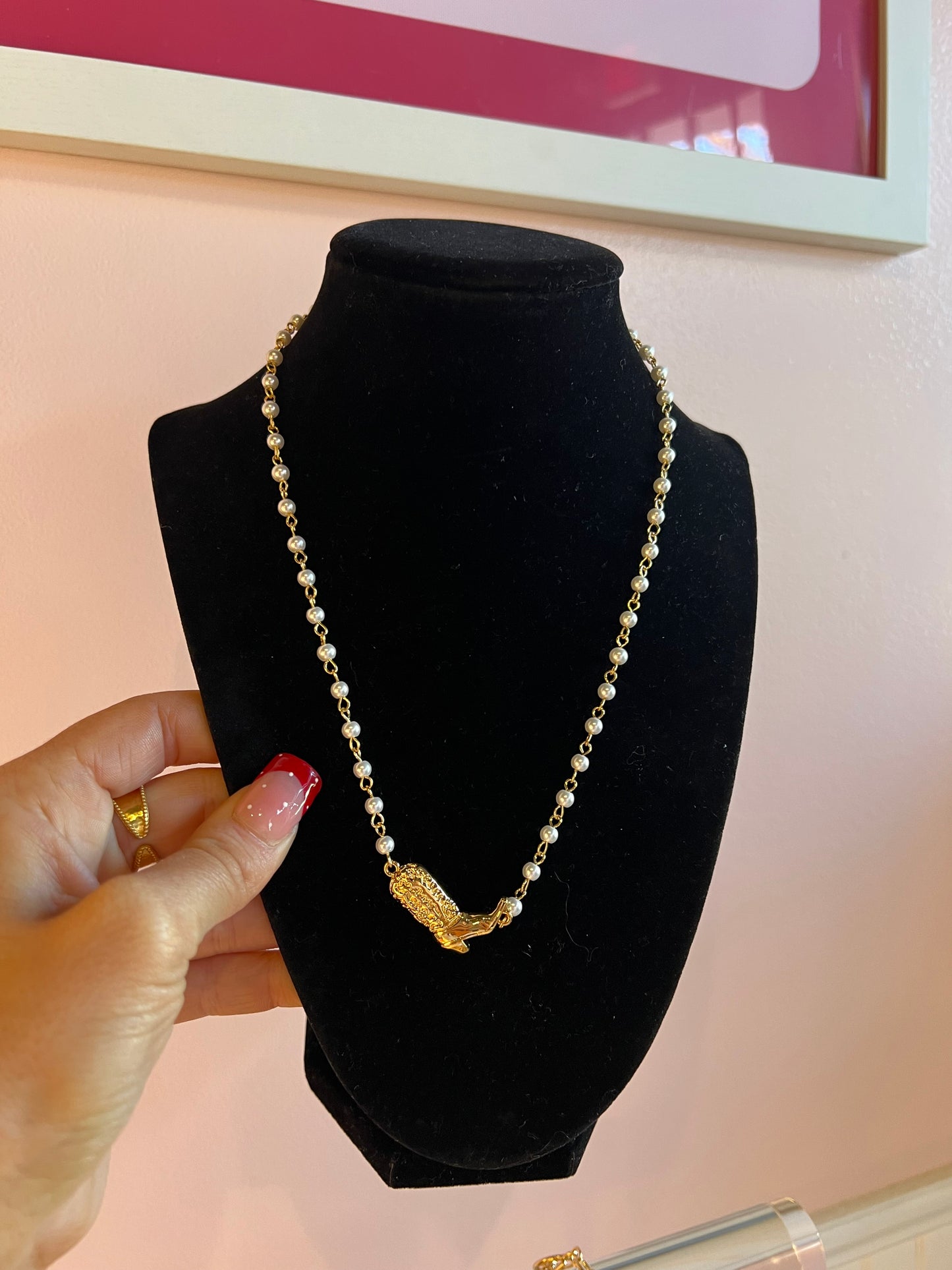 Cowboy Boot Pearl Chain Necklace