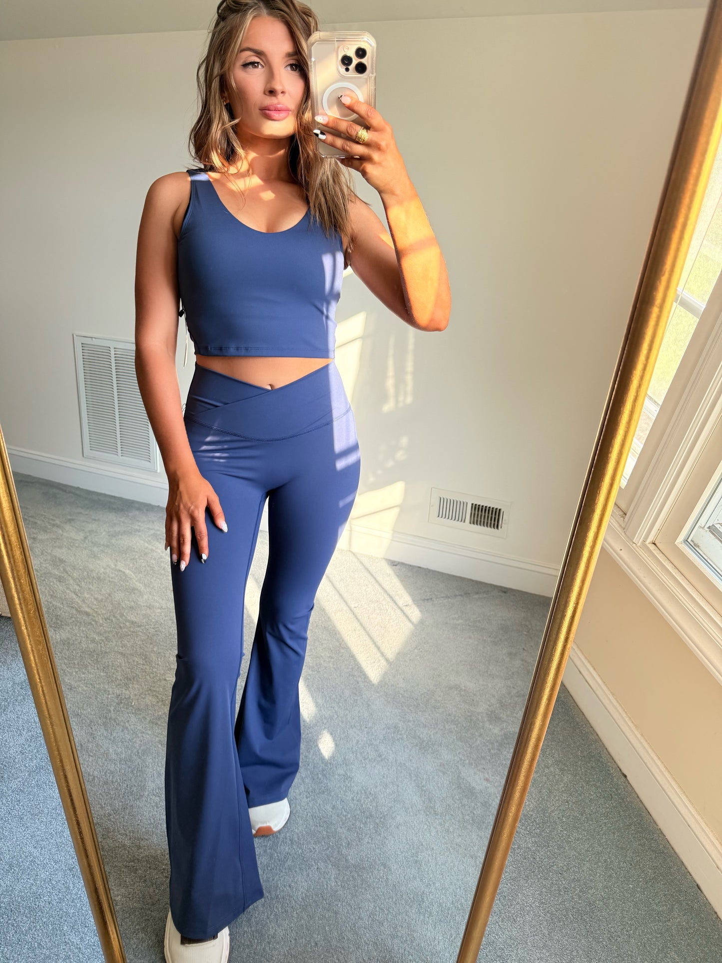 True Navy Crossover Flare Leggings