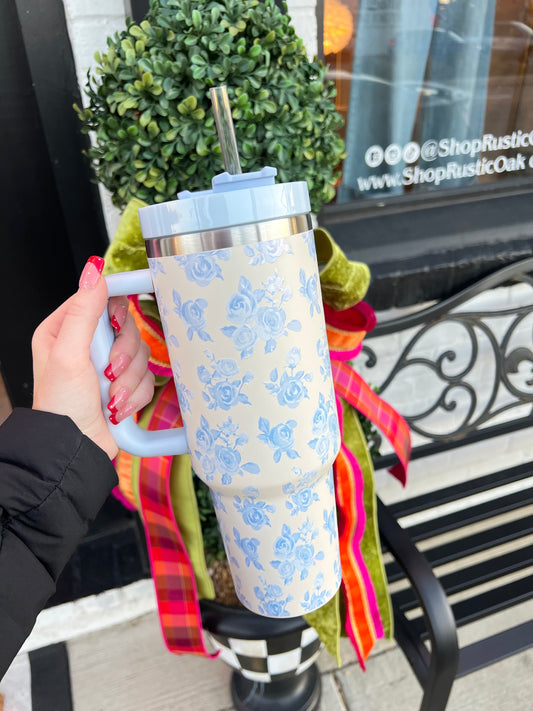 Blue & Cream Floral Tumbler