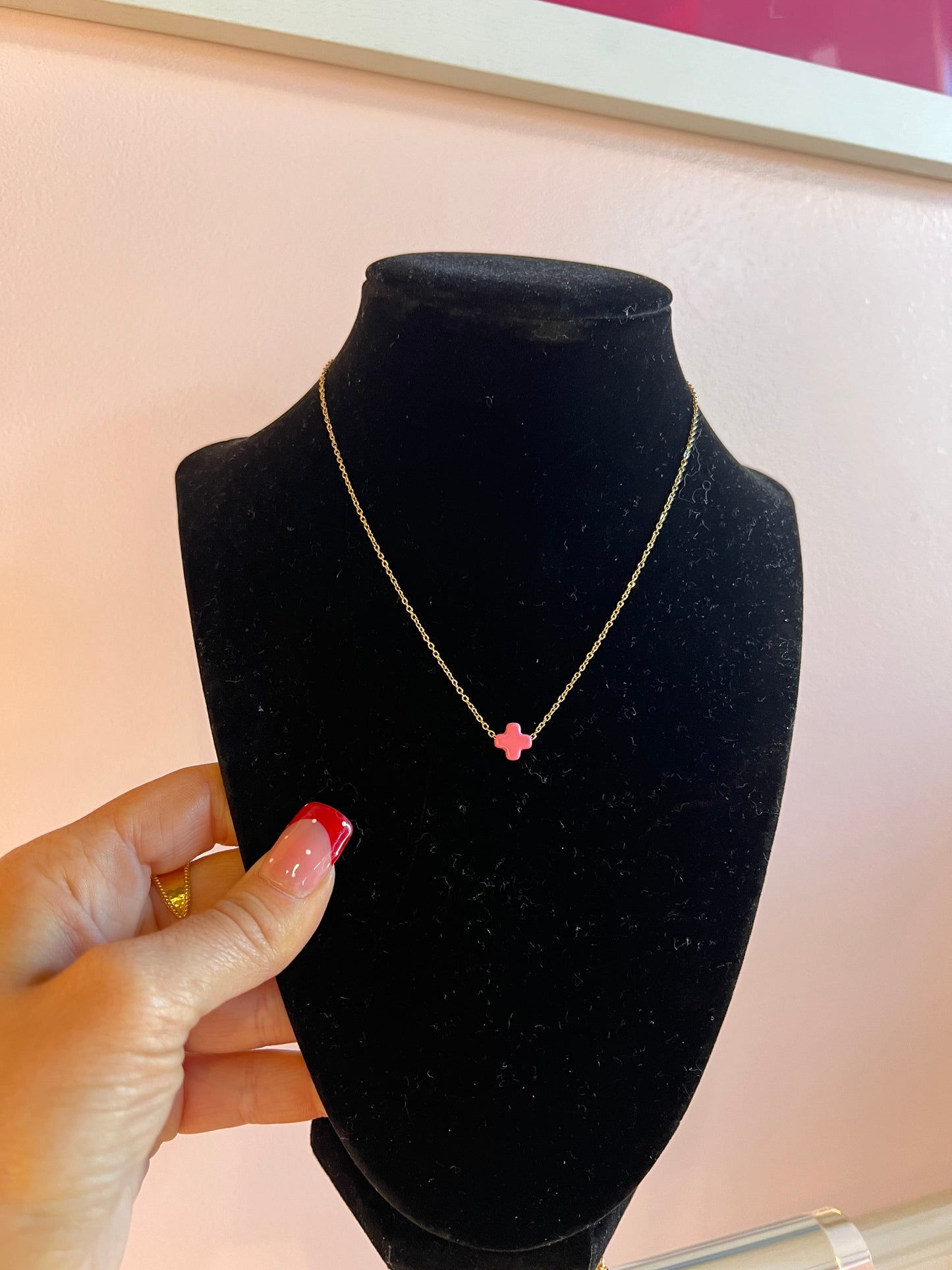 Mini Pink Cross Necklace