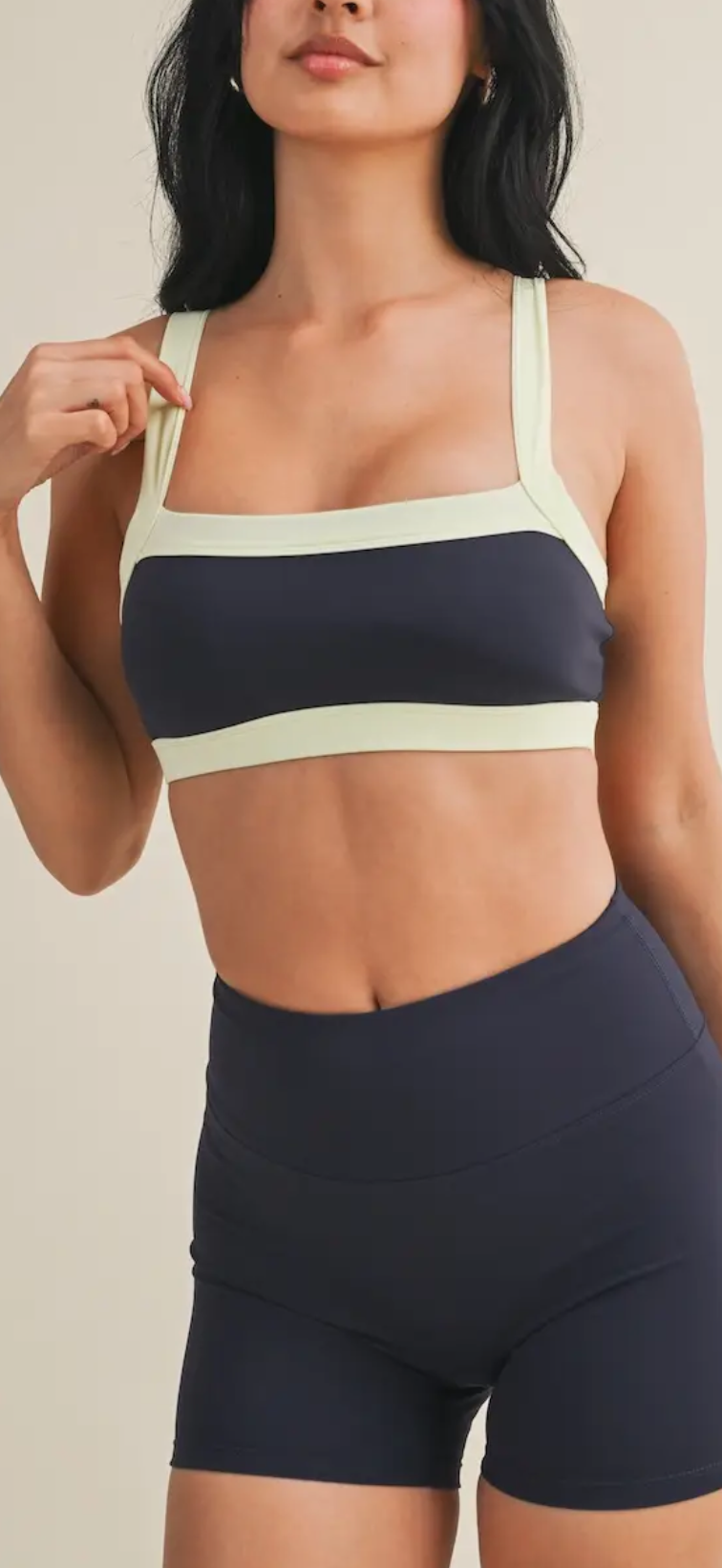 Navy Contrast Block Sports Bra