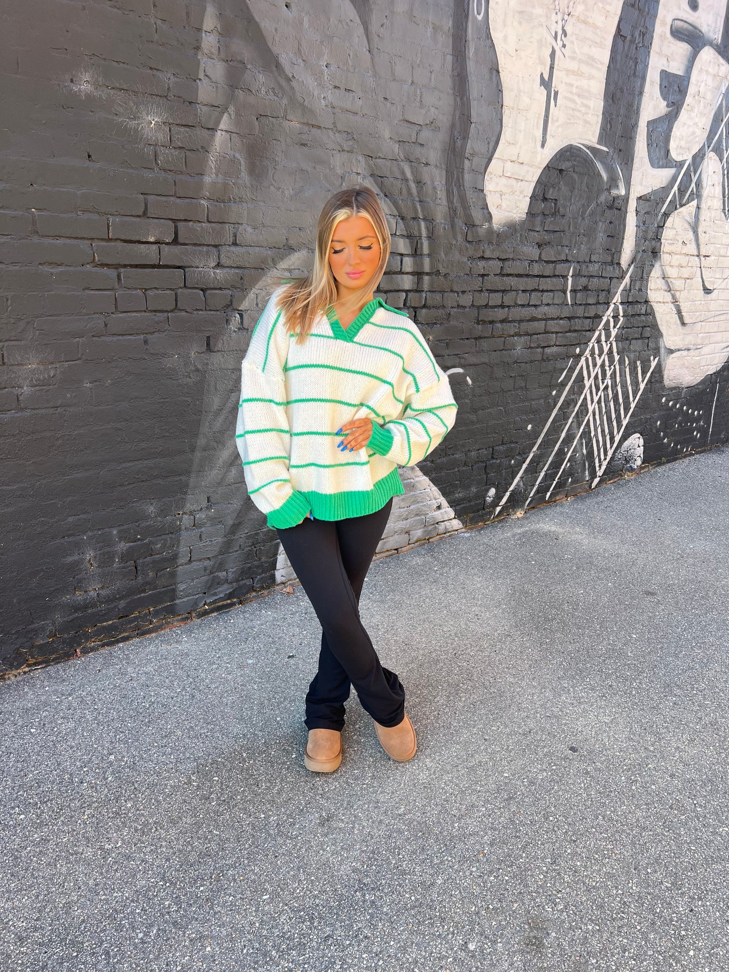 Green/Cream Sweater Top