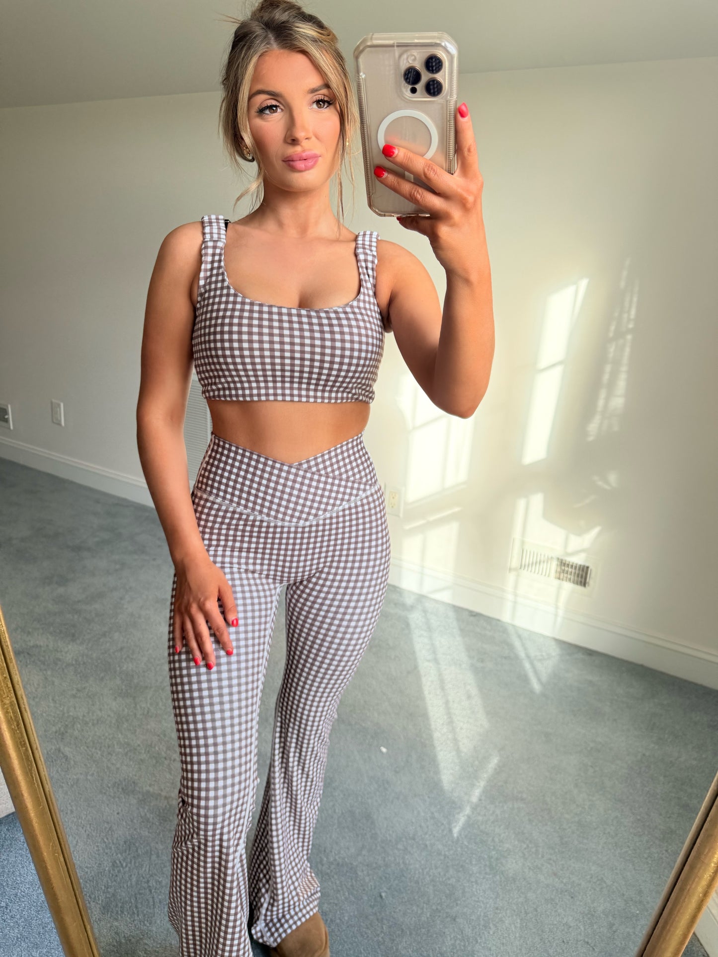 Brown Gingham Scrunched Bra