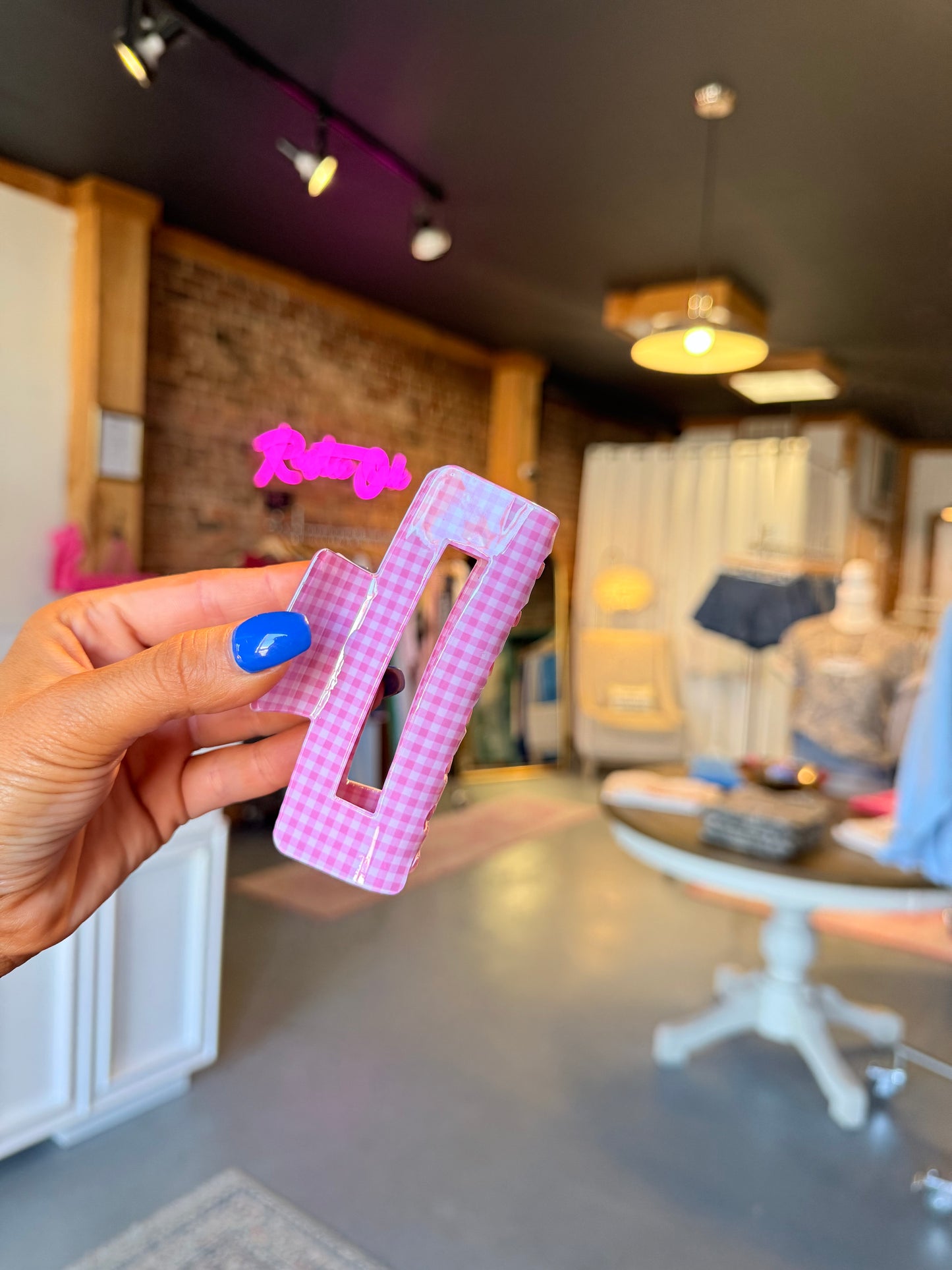 Pink Gingham Clawclip