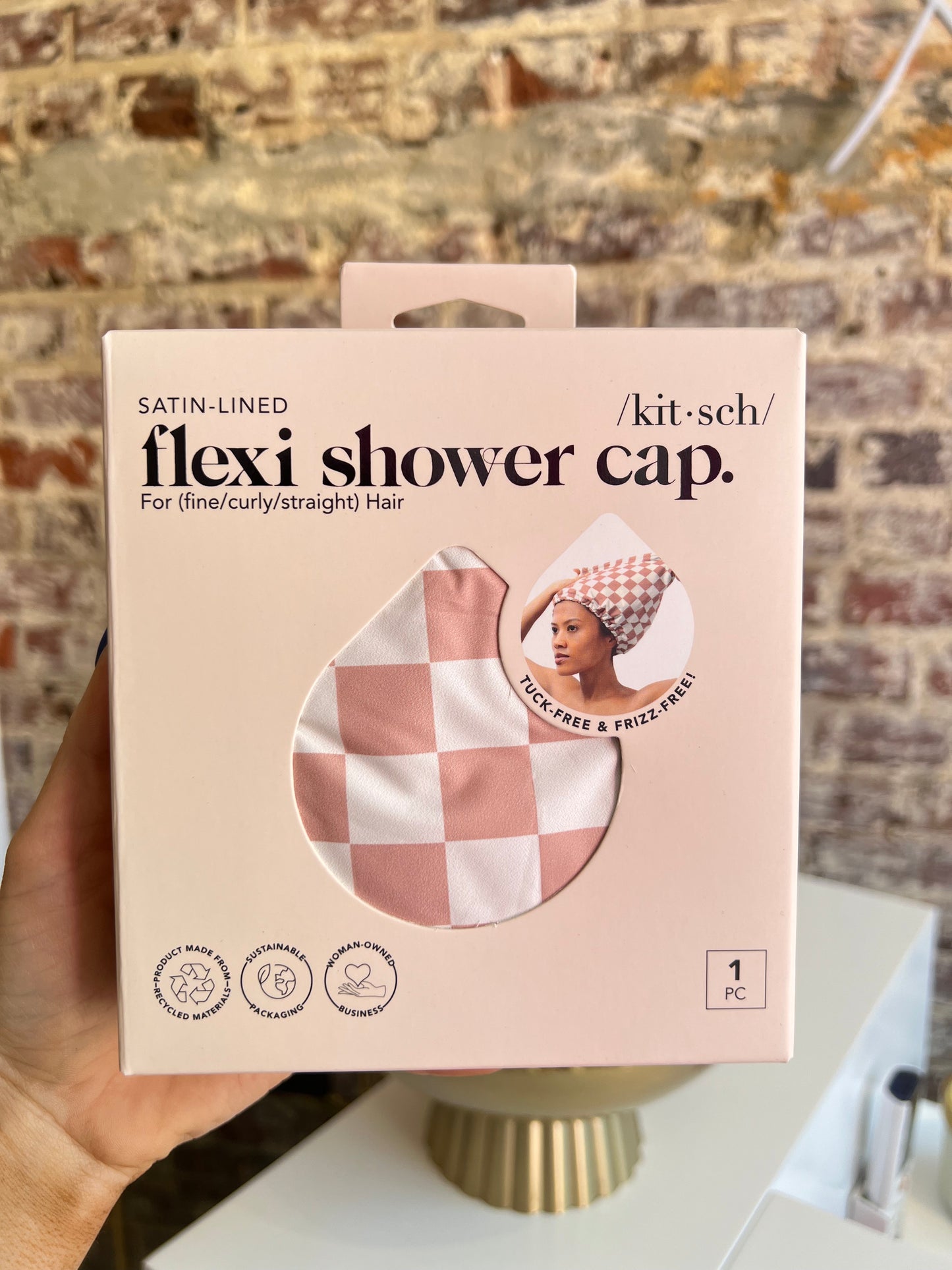 KITSCH Checkered Shower Cap