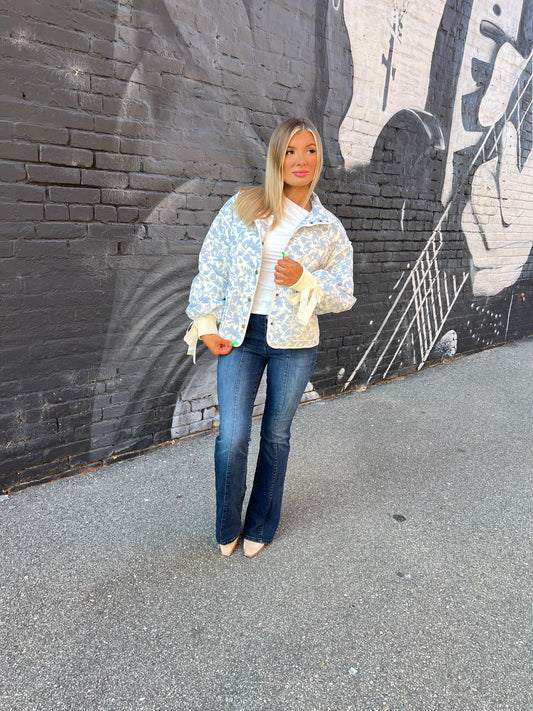 Blue & White Quilted Bow Coat