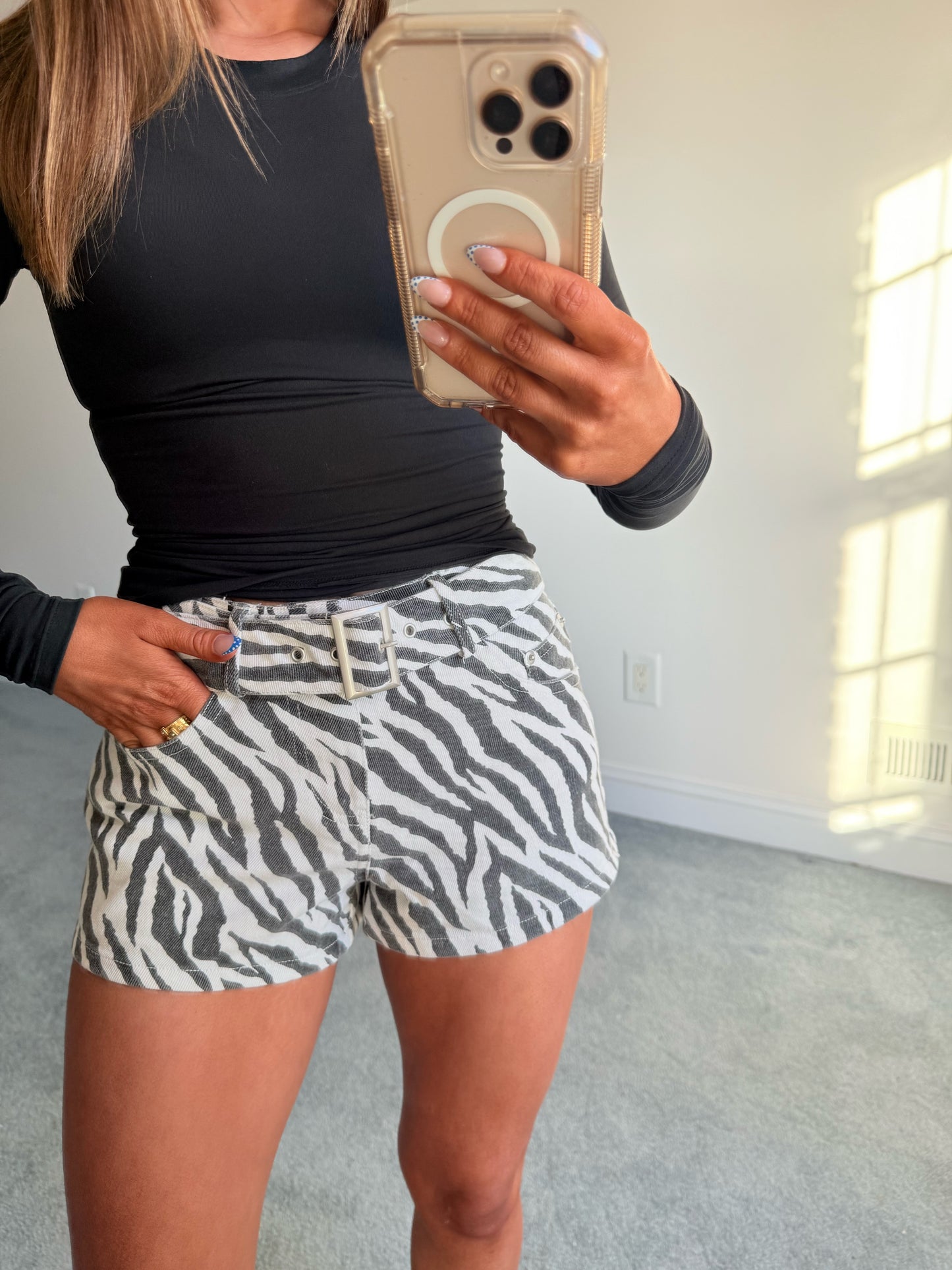 Zebra Belted Shorts