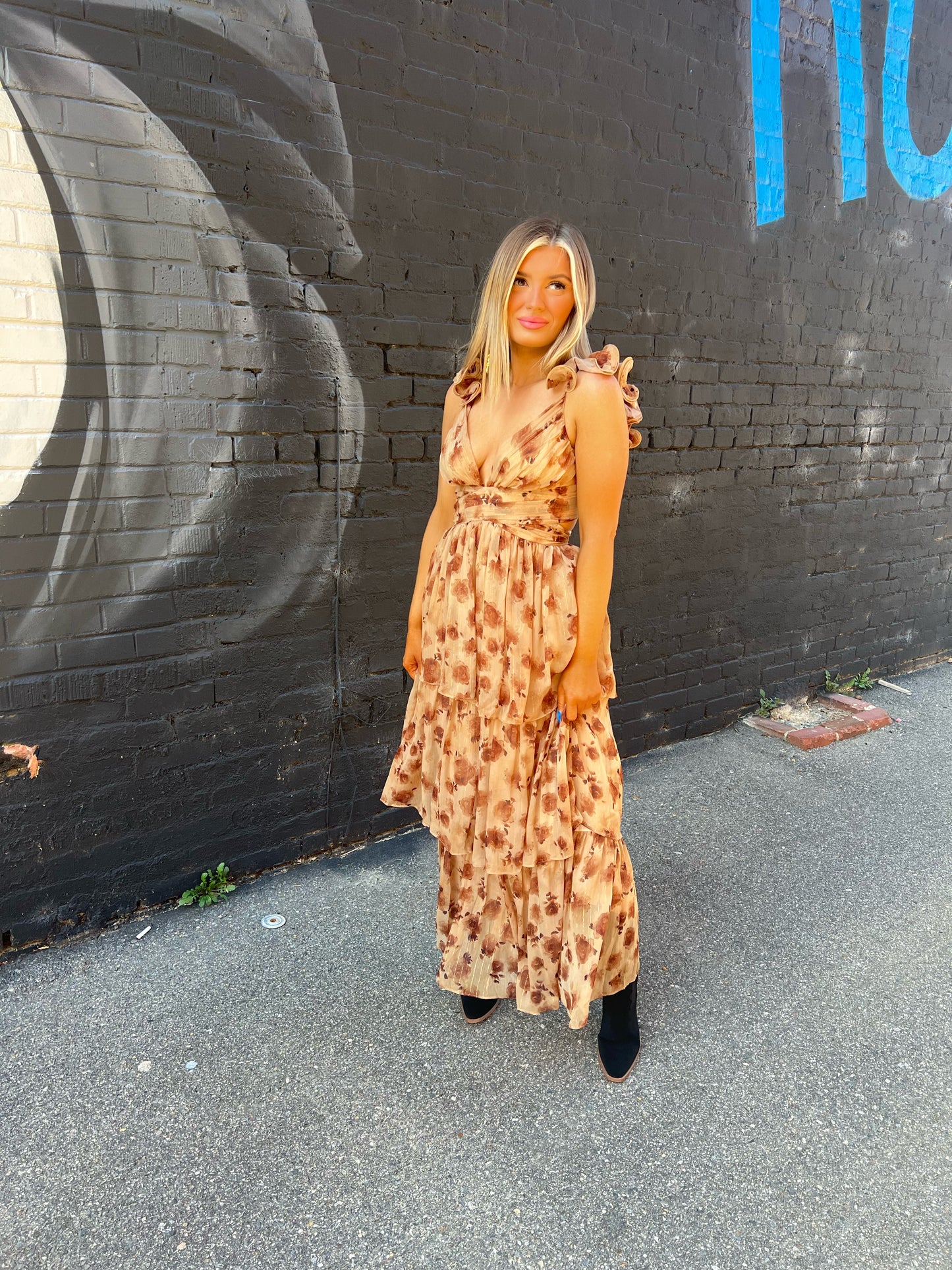 Brown Tiered Luxe Maxi Dress