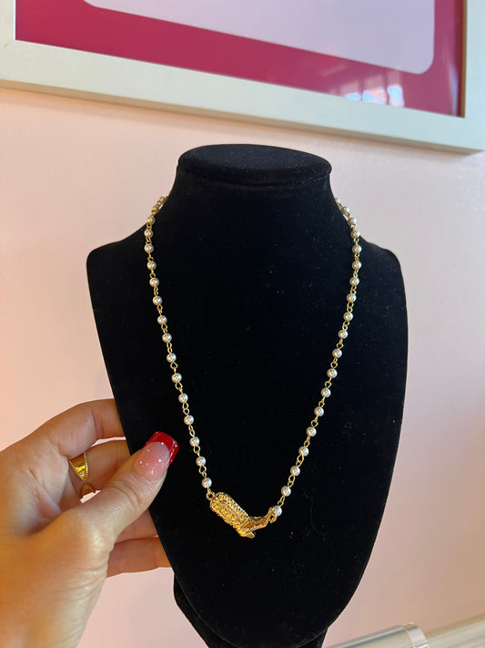 Cowboy Boot Pearl Chain Necklace