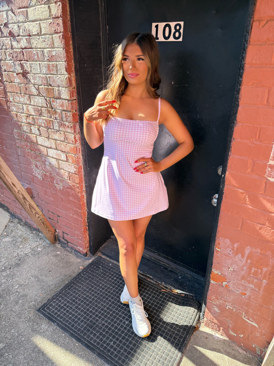 Pink Gingham Sweetheart Dress/Romper