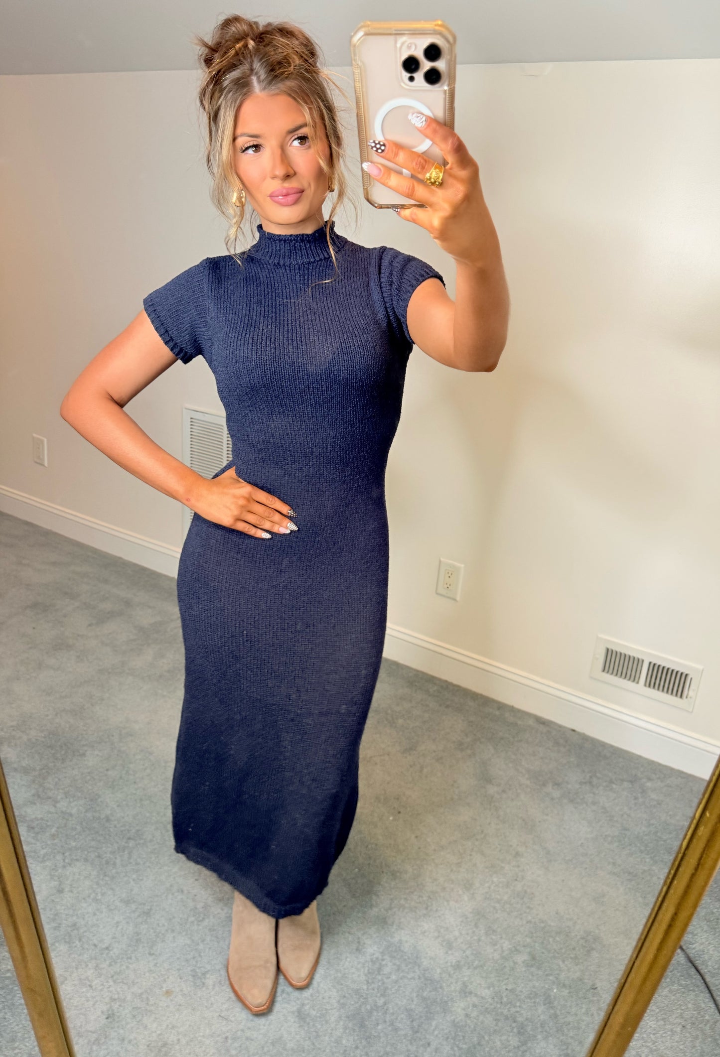 Noelle Navy Midi Sweater Dress