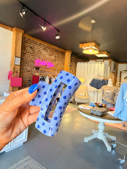 Blue Polka Dot Clawclip