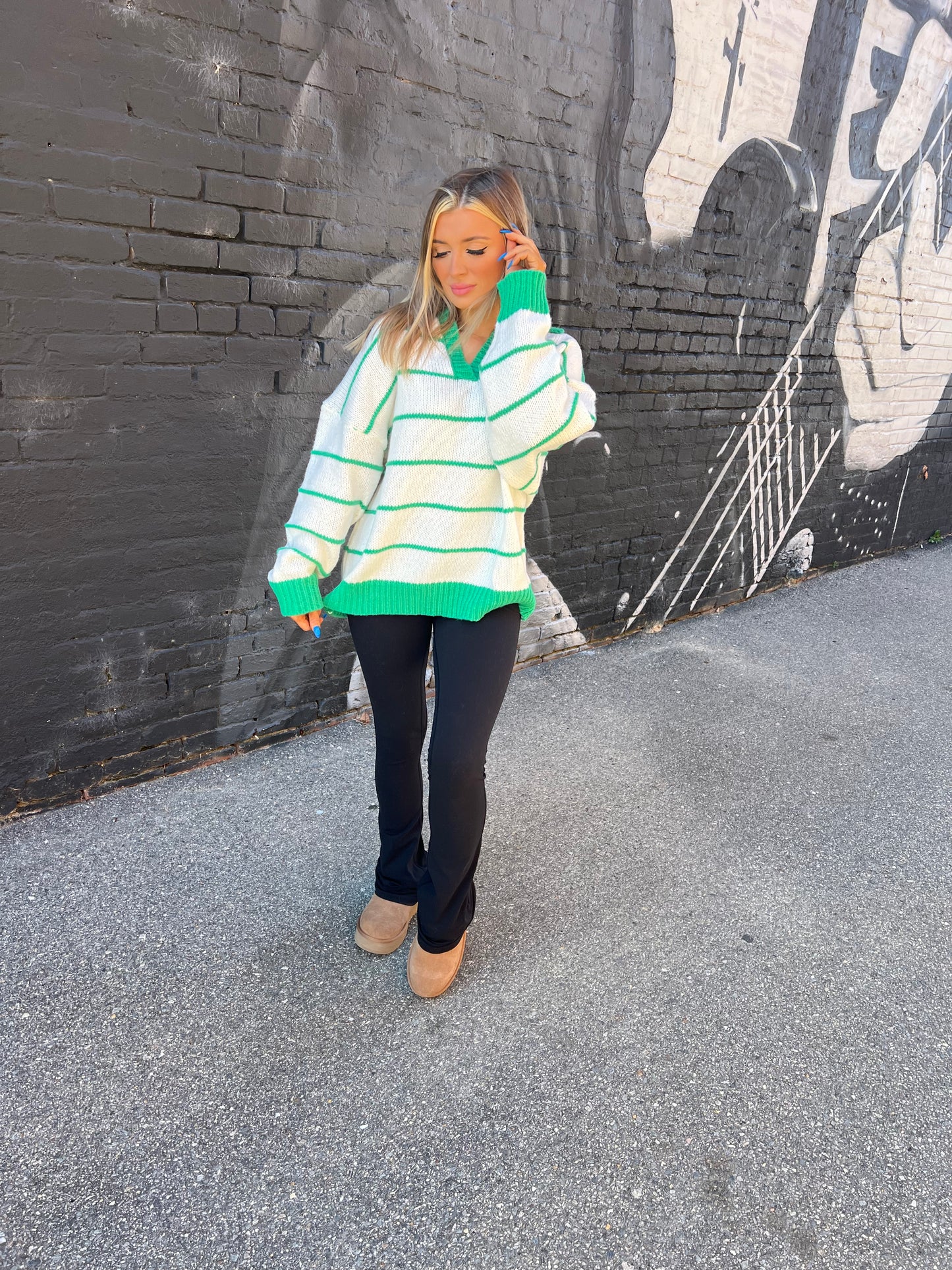 Green/Cream Sweater Top