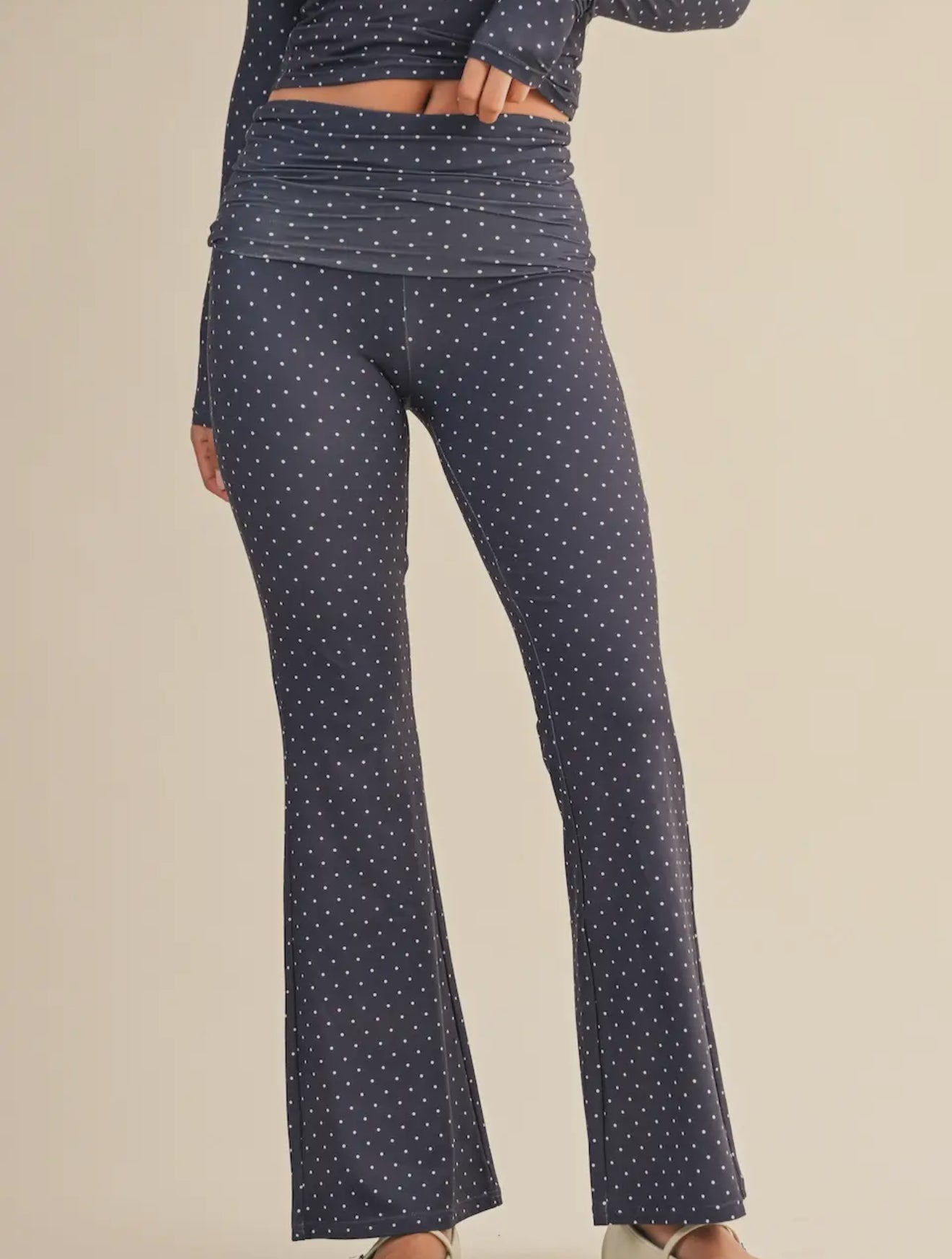 Navy Polka Dot Fold-Over Lounge Pants