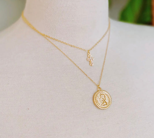 Cross & Coin Layered Necklace