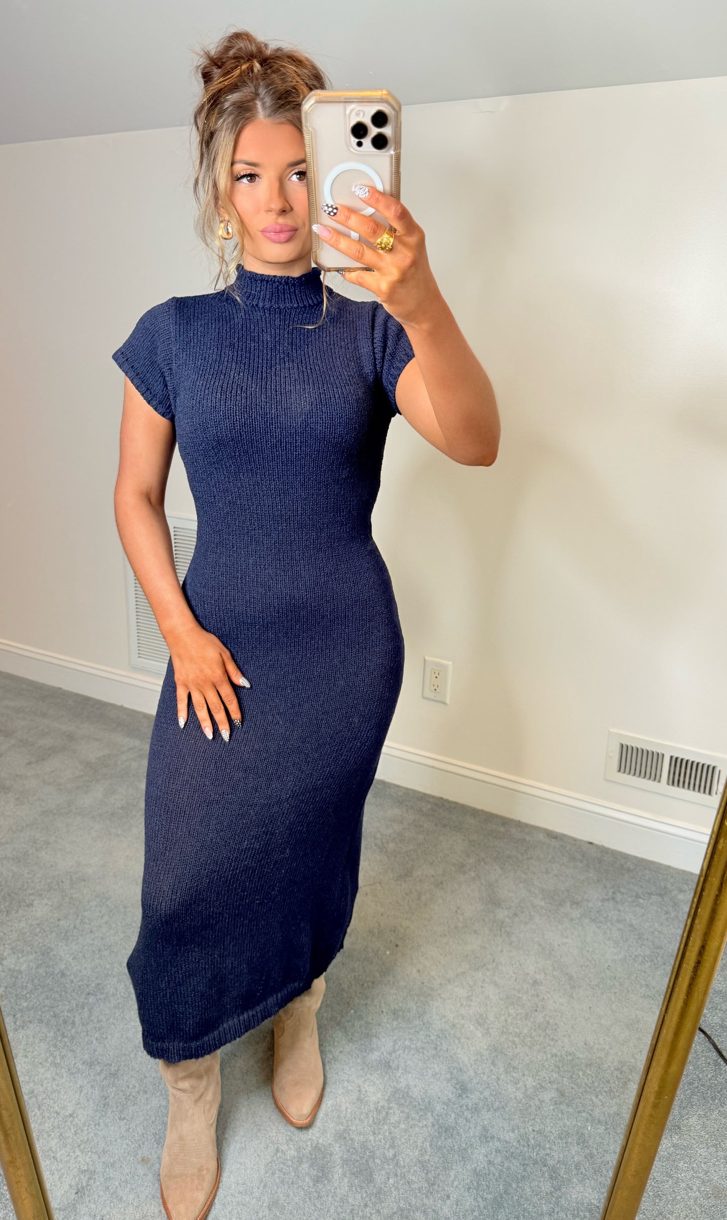 Noelle Navy Midi Sweater Dress