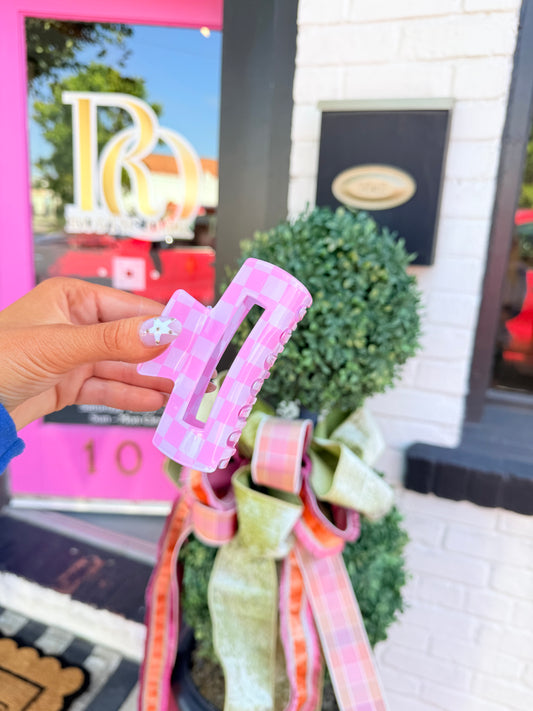 Pink/White Checkered Clawclip