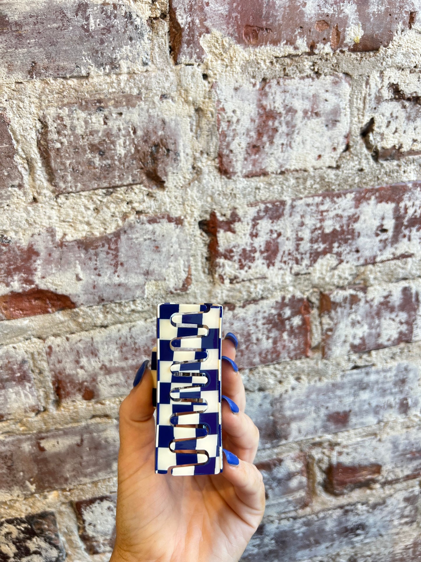 Blue Checkered Claw Clip