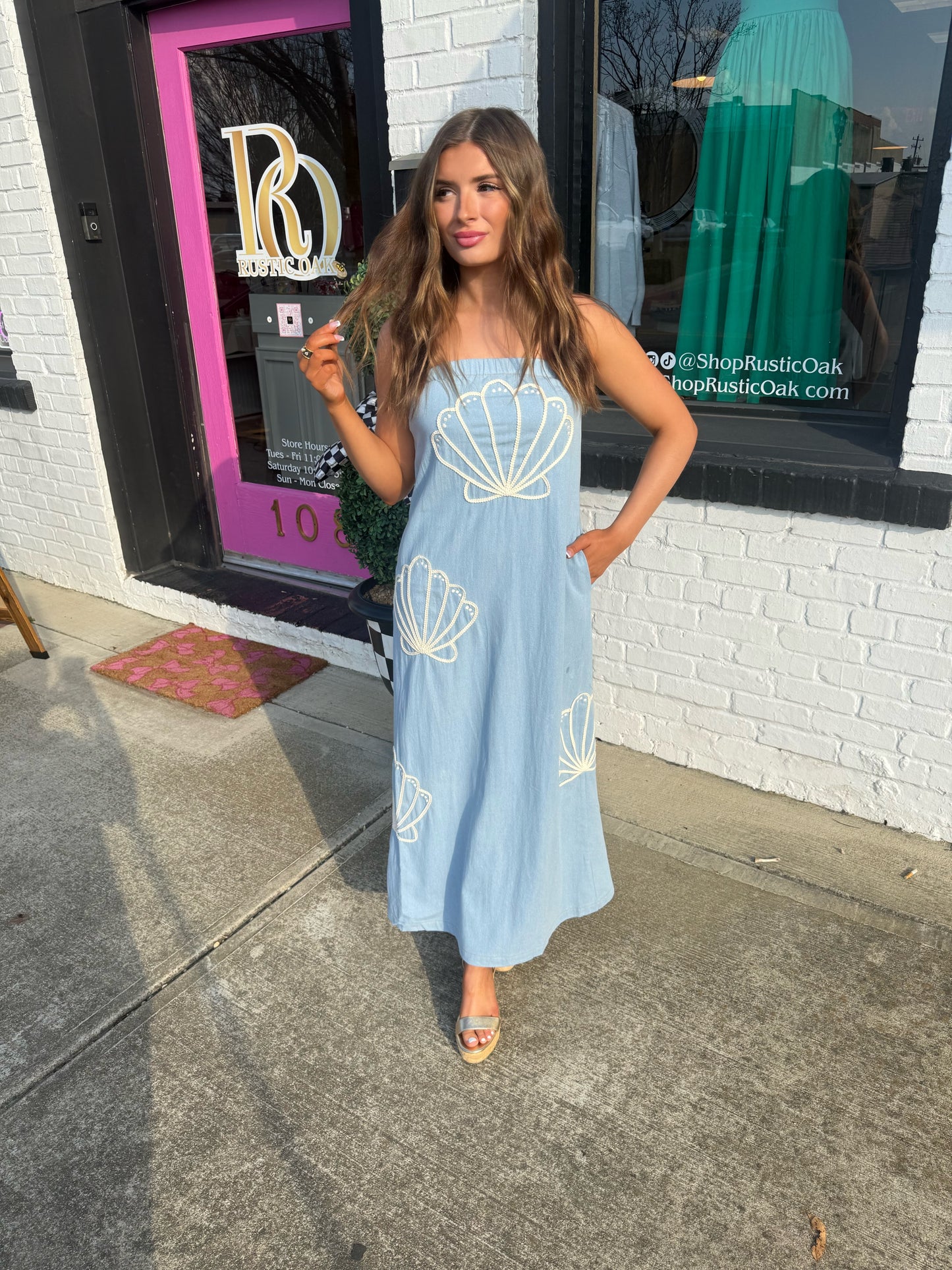 Seashell Embroidered Maxi Dress