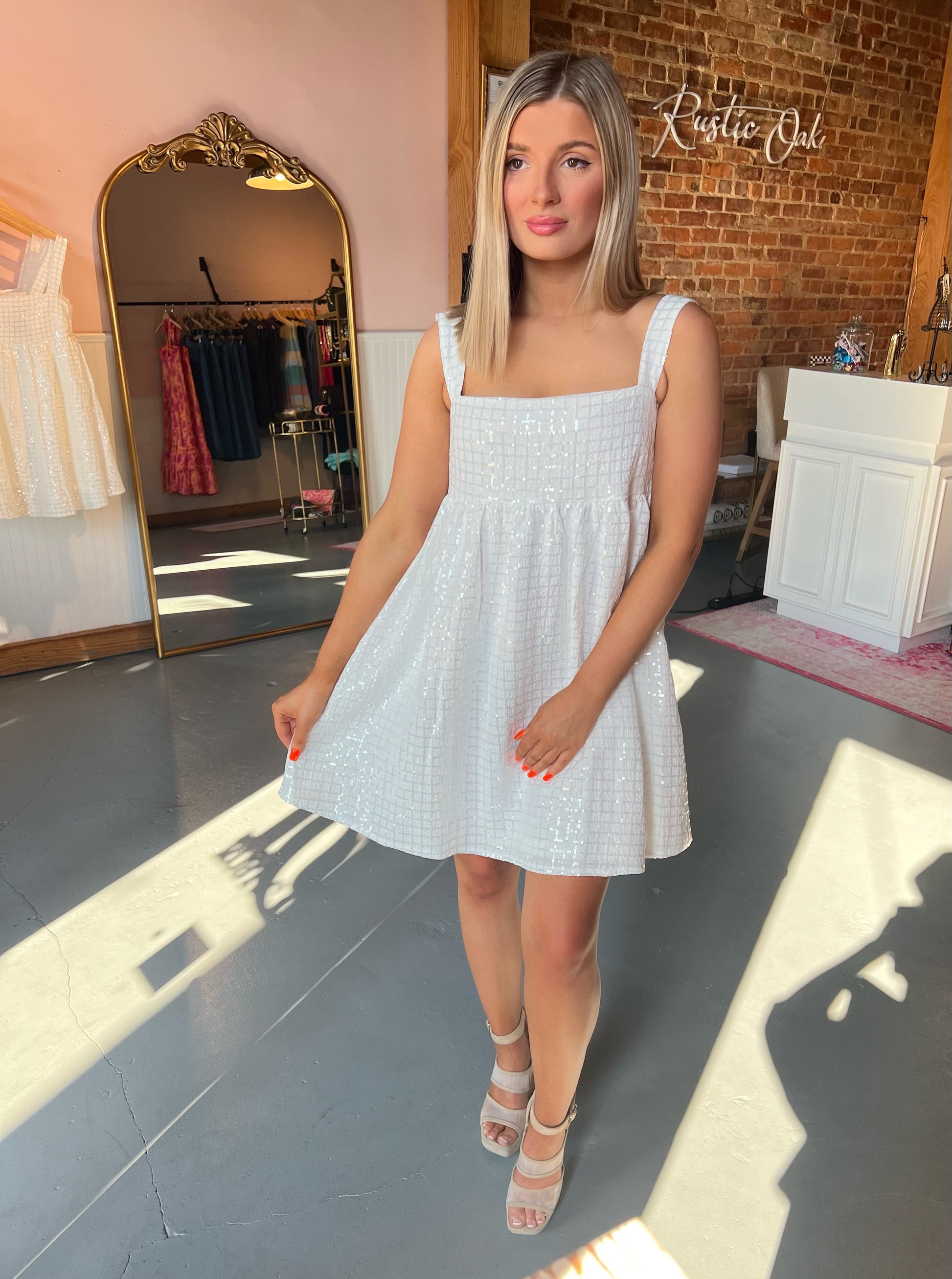 White Babydoll Mini Dress Rustic Oak LLC White Babydoll Mini Dress Rustic Oak LLC
